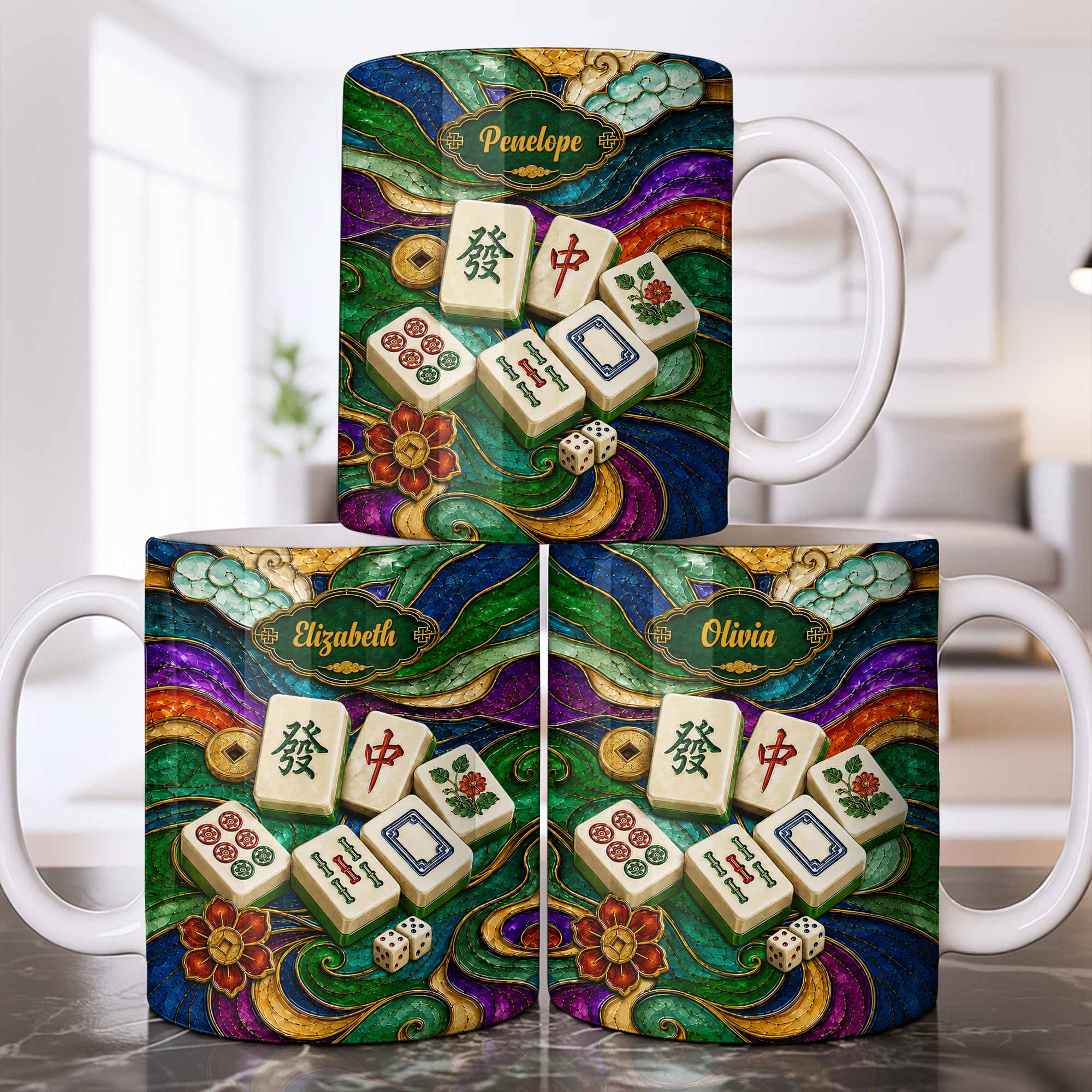 Personalized Mahjong Tiles Ceramic Mug Custom Name Gift Edge-to-edge Mug GradoCreations