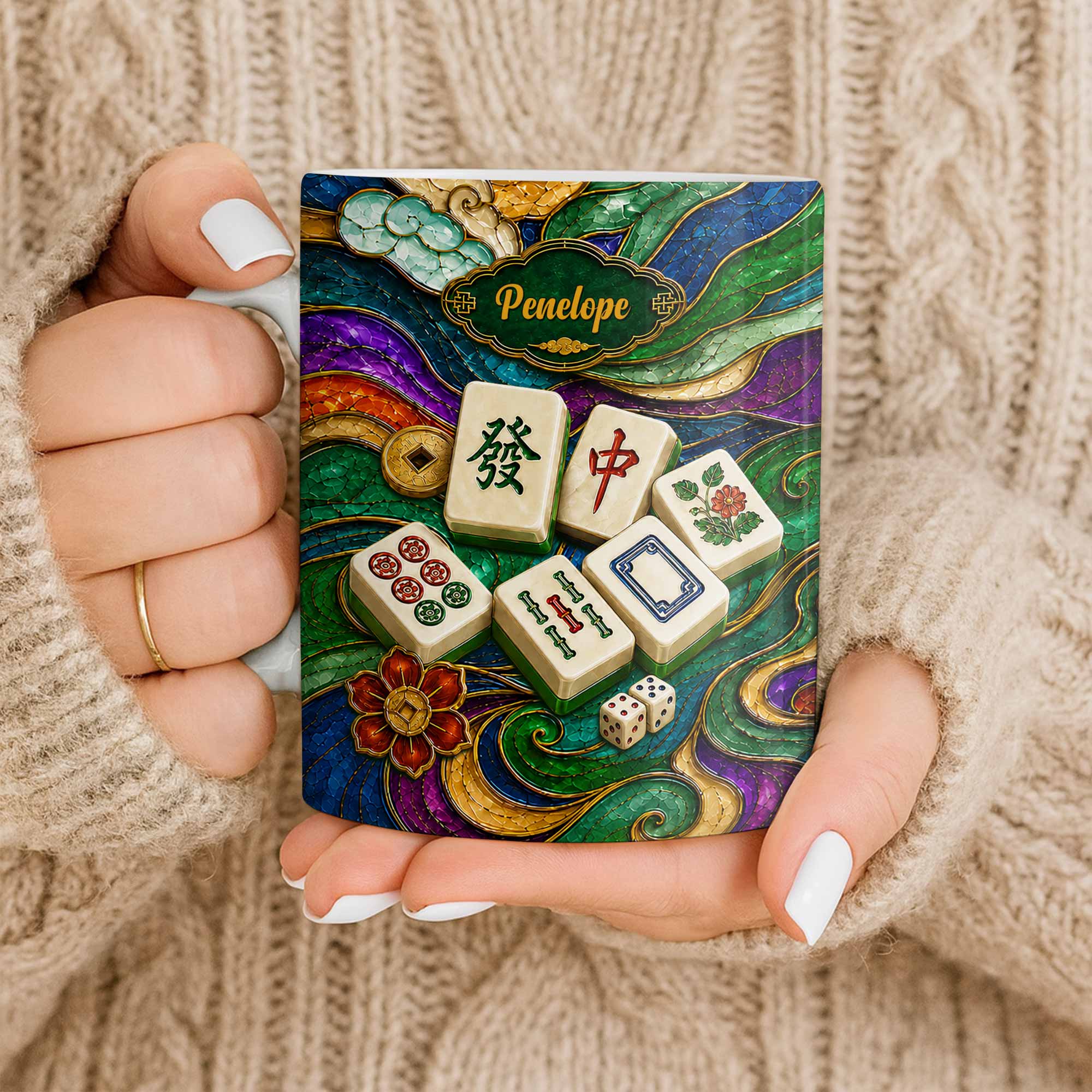 Personalized Mahjong Tiles Ceramic Mug Custom Name Gift Edge-to-edge Mug GradoCreations