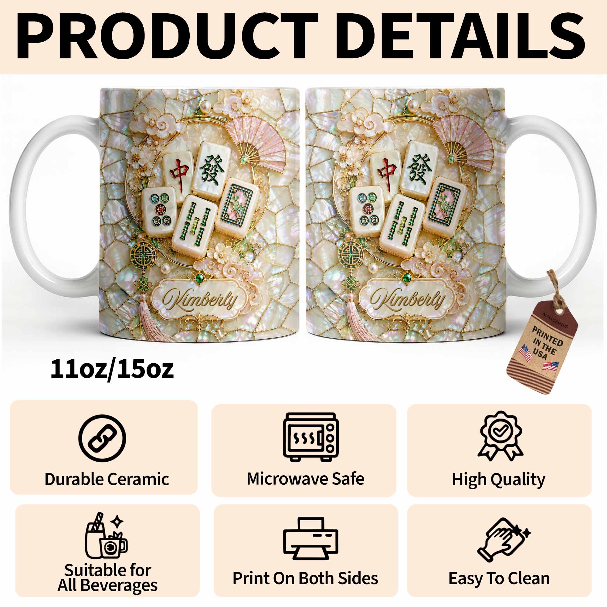 Personalized Mahjong Tile Coffee Mug Custom Gift for Mom Edge-to-edge Mug GradoCreations