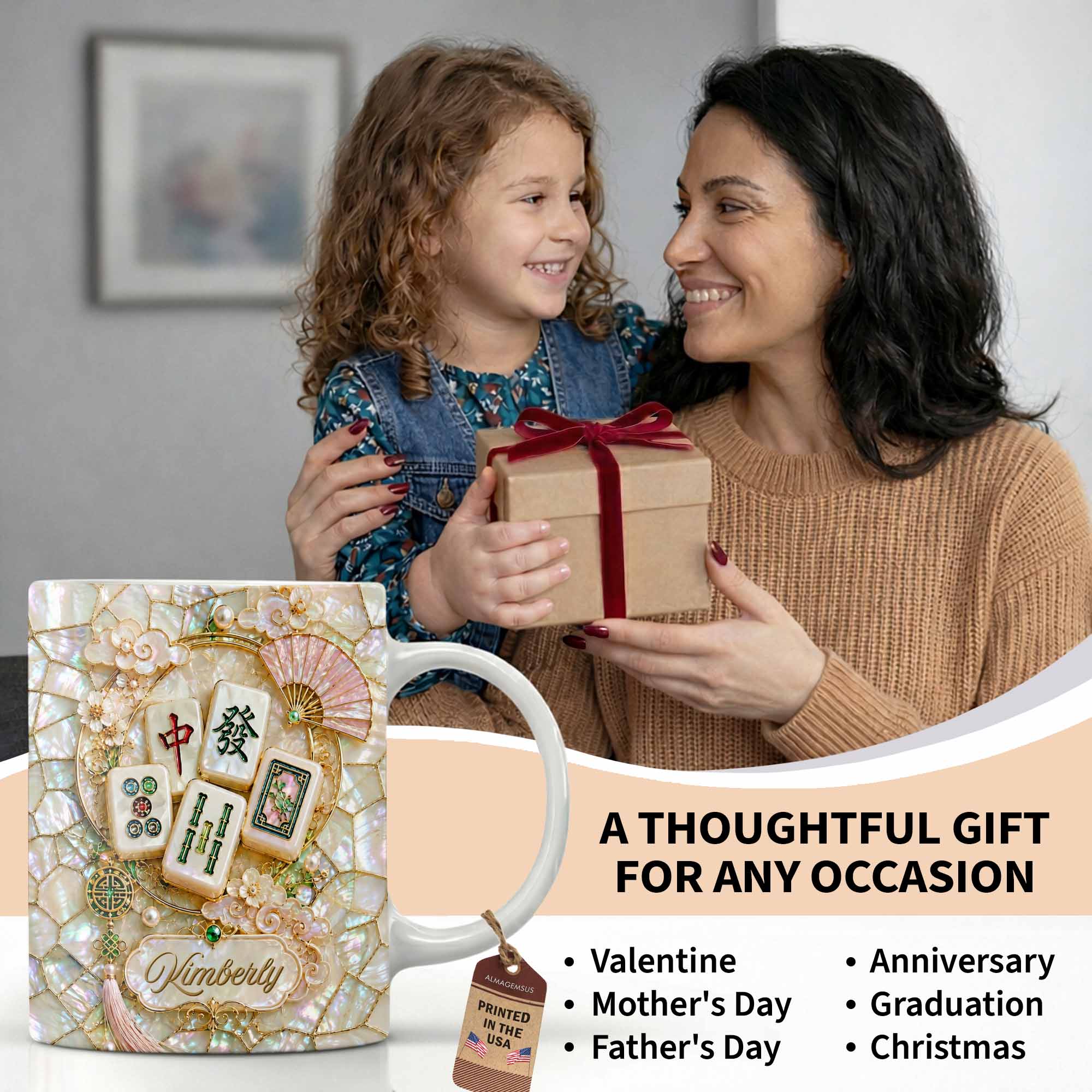 Personalized Mahjong Tile Coffee Mug Custom Gift for Mom Edge-to-edge Mug GradoCreations