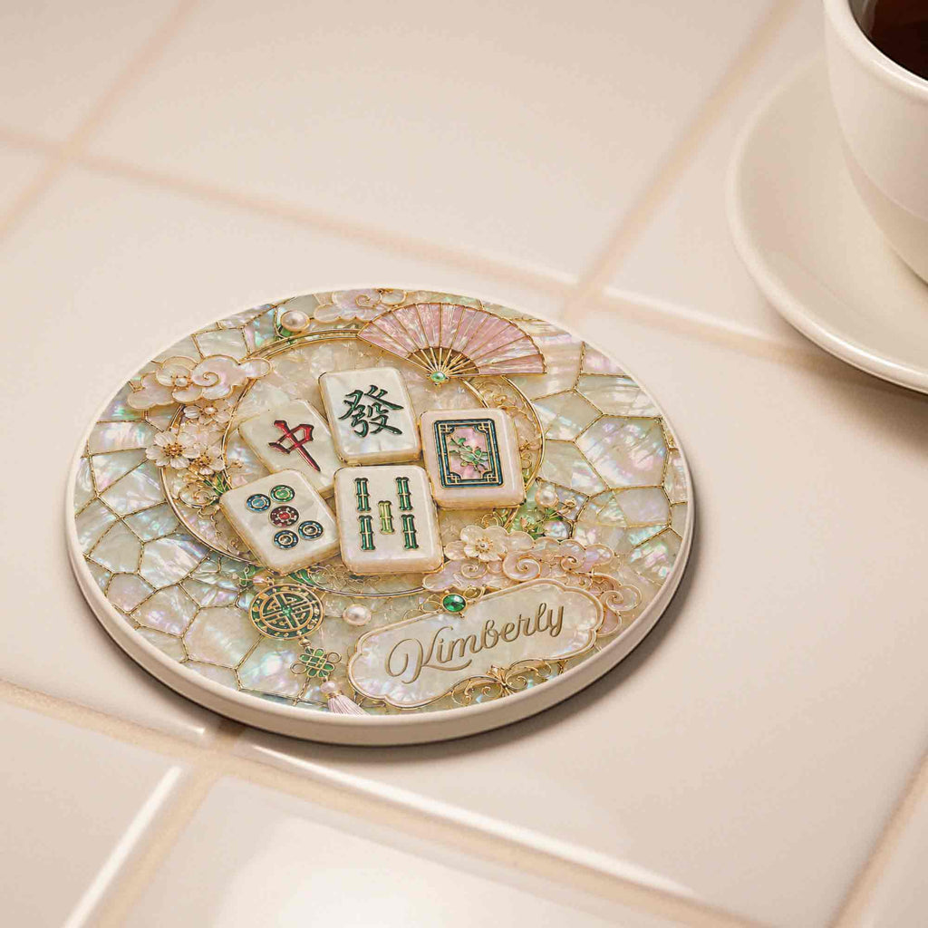 Personalized Mahjong Ceramic Coaster Custom Name Gift for Mom