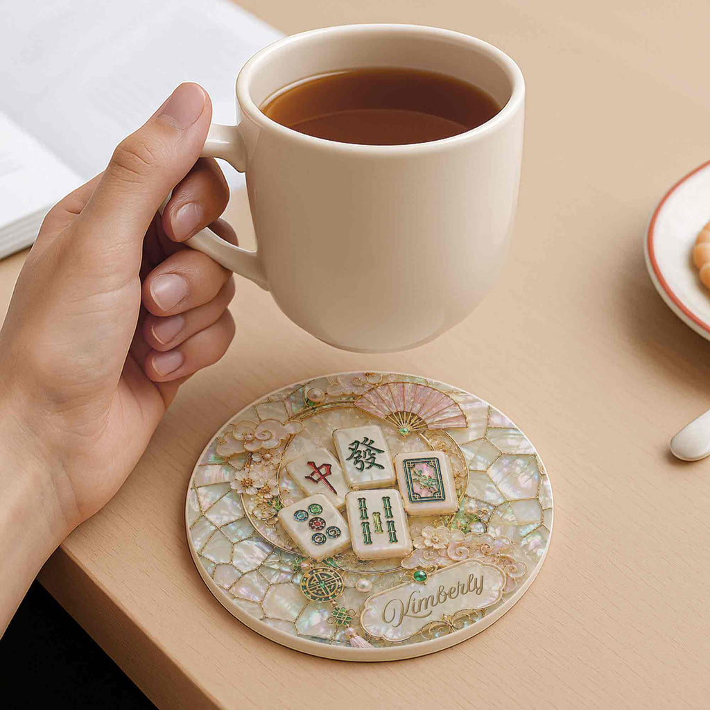 Personalized Mahjong Ceramic Coaster Custom Name Gift for Mom
