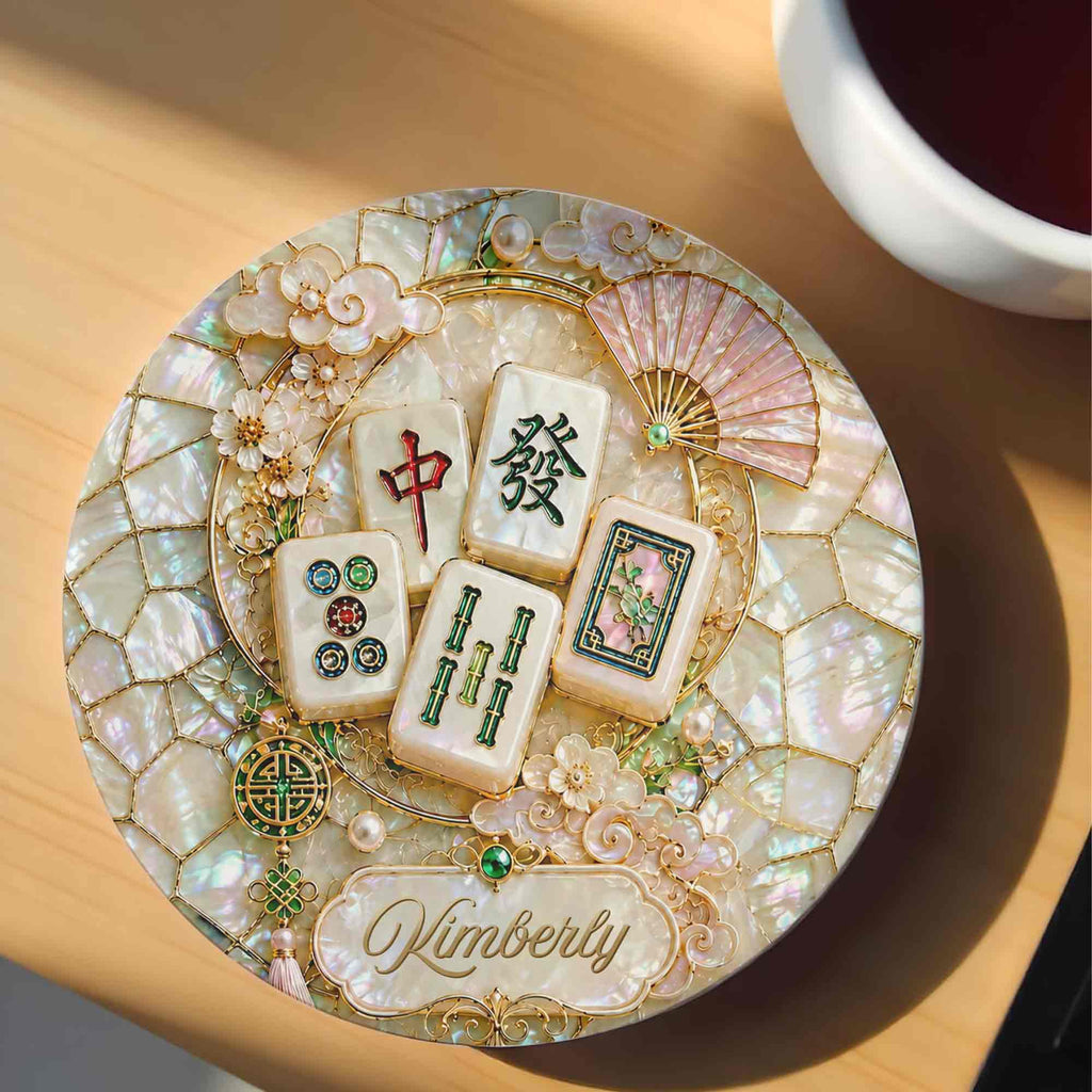 Personalized Mahjong Ceramic Coaster Custom Name Gift for Mom