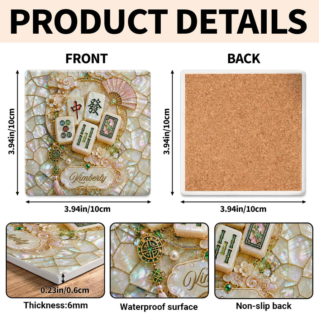 Personalized Mahjong Tiles Ceramic Coaster Custom Gift for Grandma