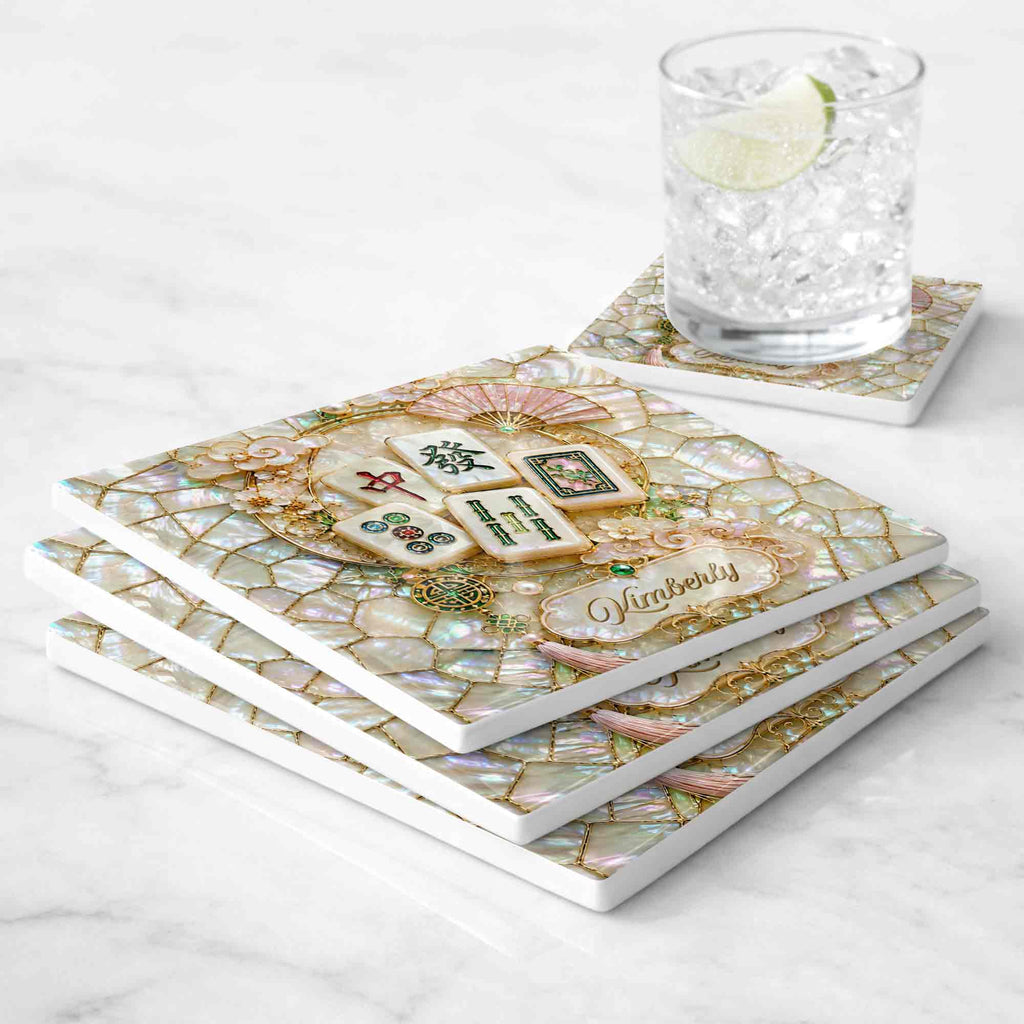 Personalized Mahjong Tiles Ceramic Coaster Custom Gift for Grandma