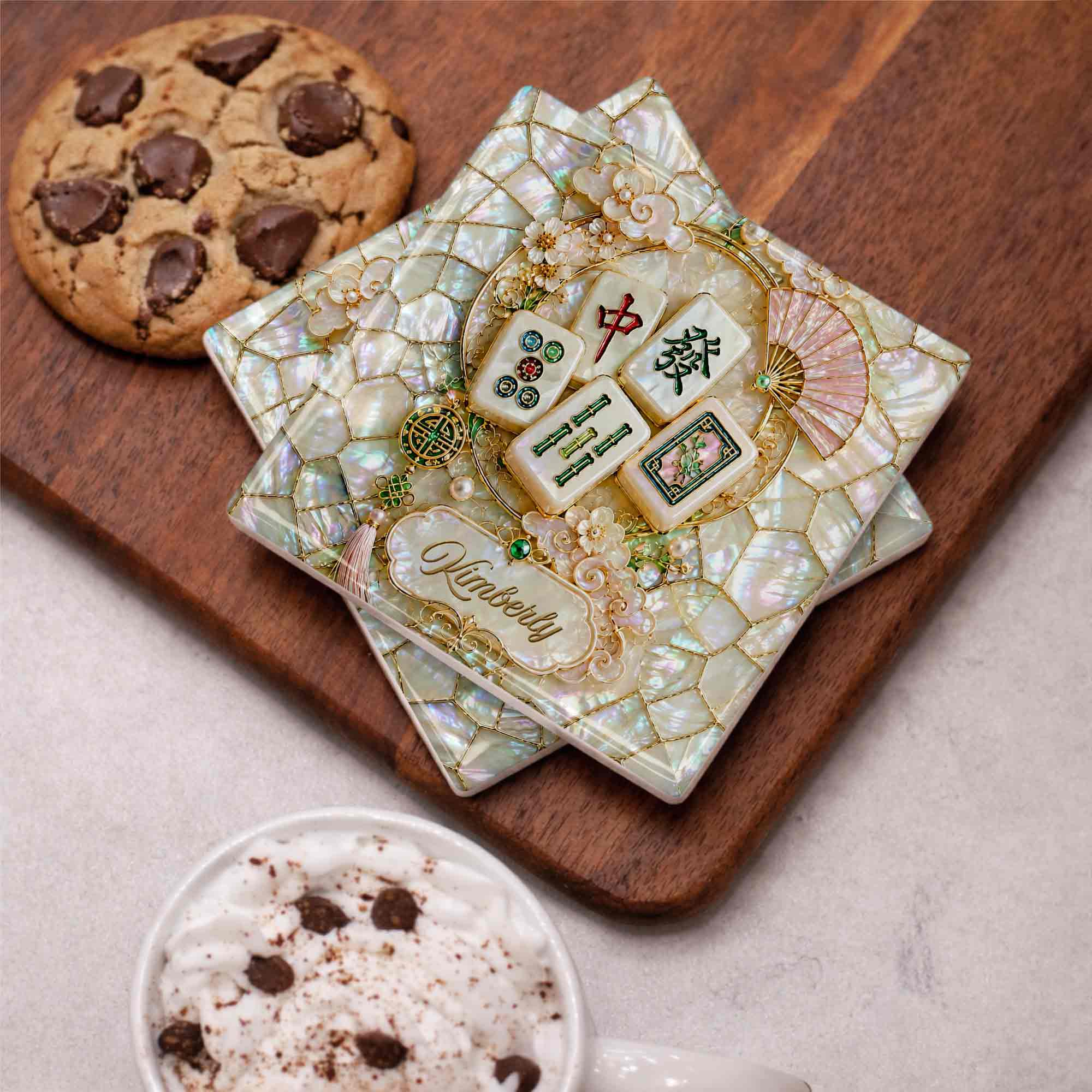 Personalized Mahjong Tiles Ceramic Coaster Custom Gift for Grandma