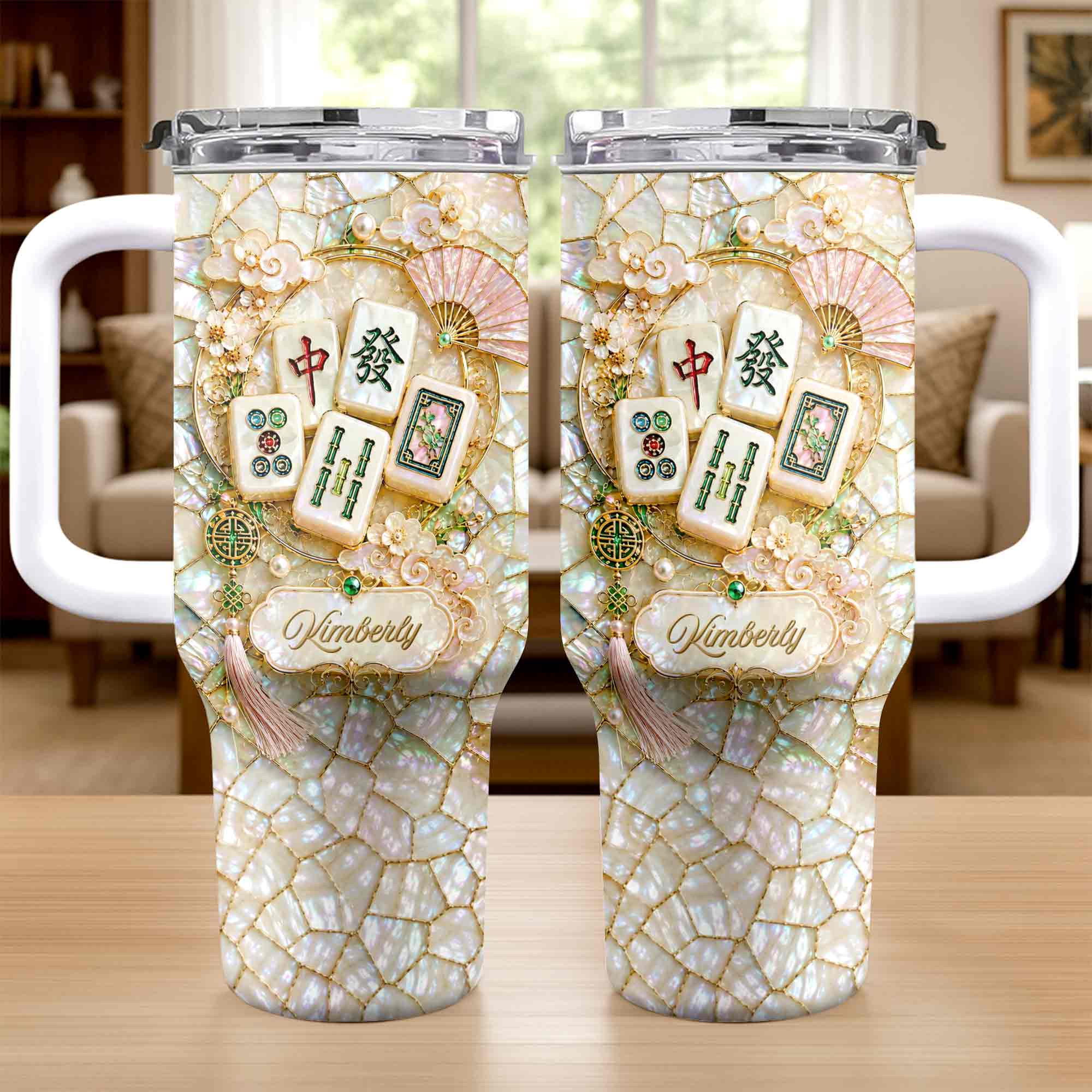 Personalized 40oz Stainless Steel Tumbler Mahjong Design Gift 40oz Tumbler GradoCreations