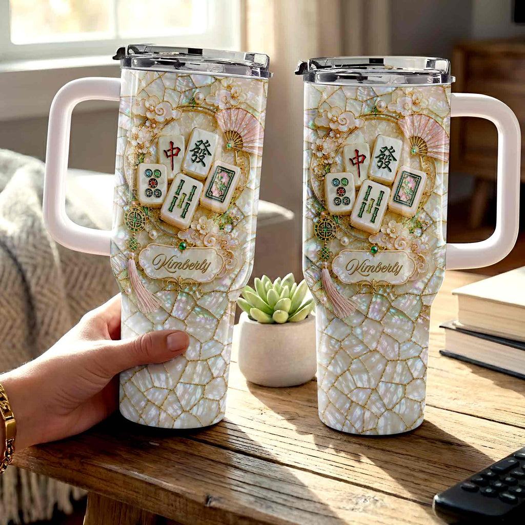 Personalized 40oz Stainless Steel Tumbler Mahjong Design Gift 40oz Tumbler GradoCreations