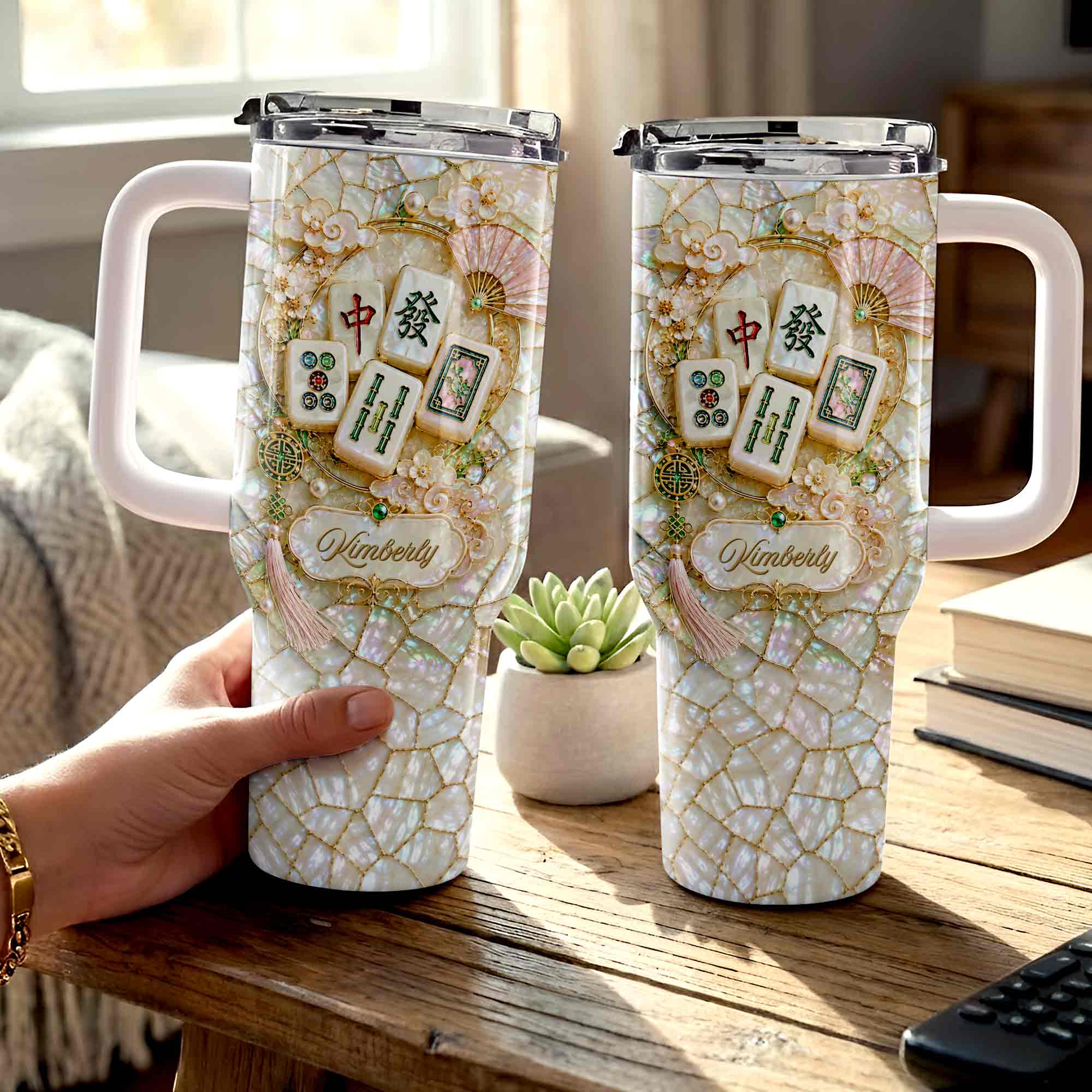 Personalized 40oz Stainless Steel Tumbler Mahjong Design Gift 40oz Tumbler GradoCreations