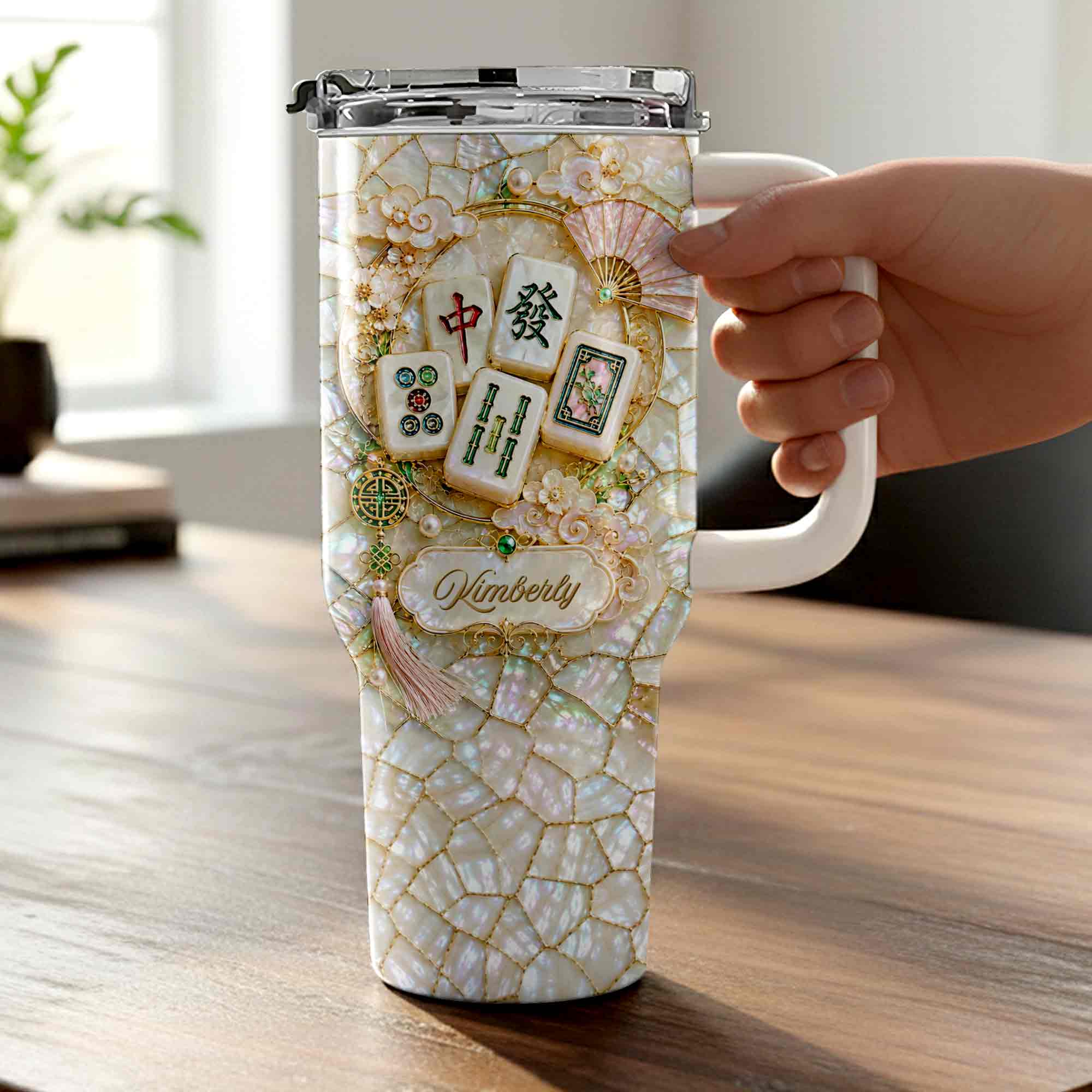 Personalized 40oz Stainless Steel Tumbler Mahjong Design Gift 40oz Tumbler GradoCreations