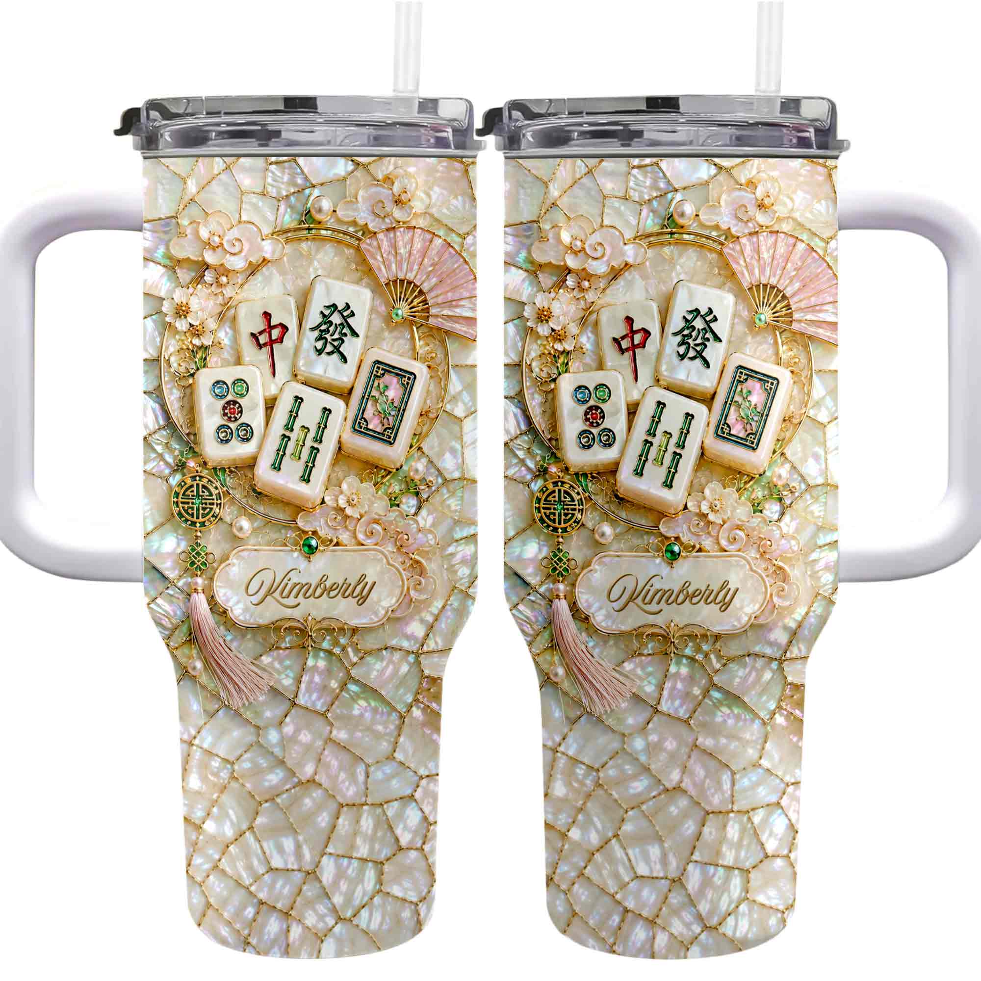 Personalized 40oz Stainless Steel Tumbler Mahjong Design Gift 40oz Tumbler GradoCreations
