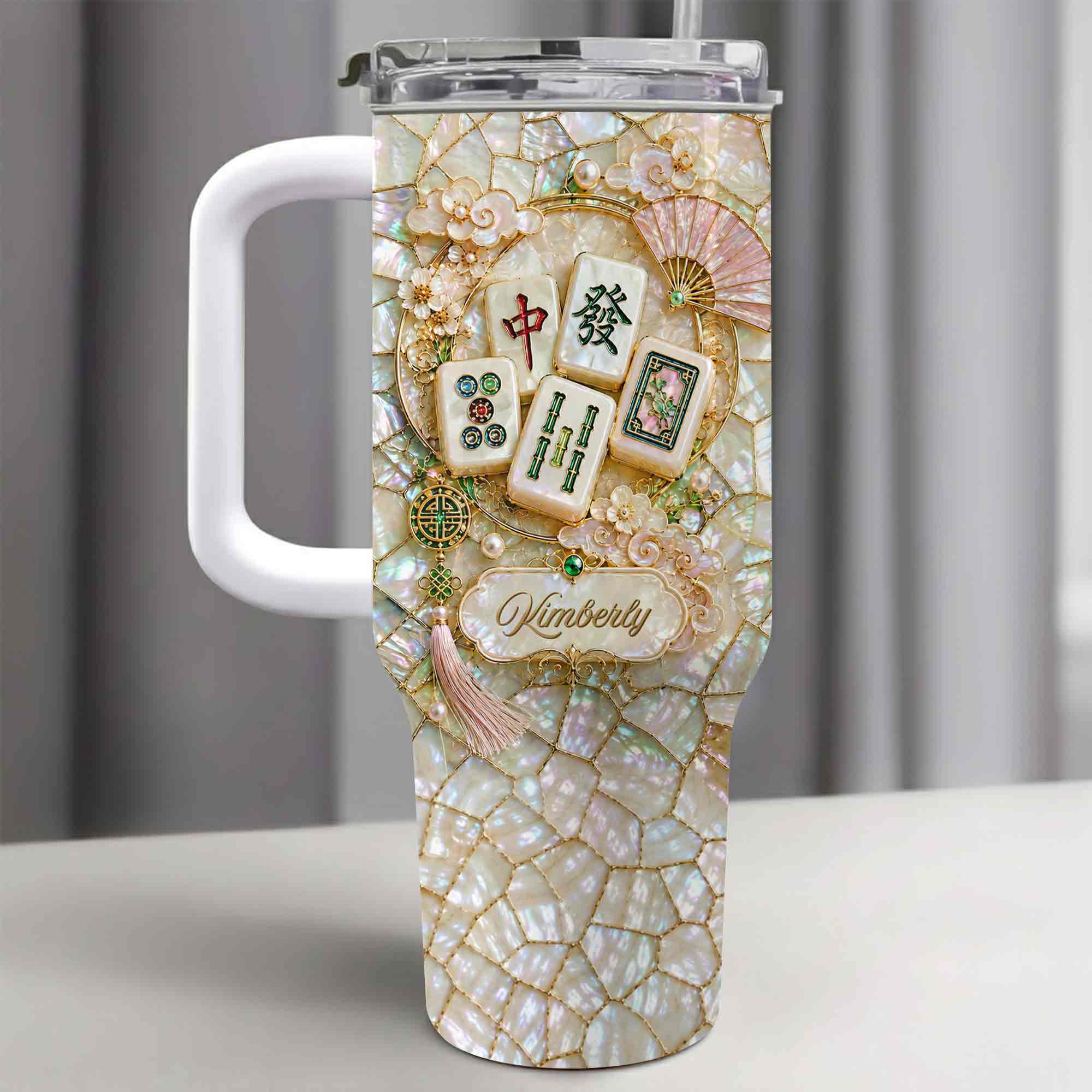 Personalized 40oz Stainless Steel Tumbler Mahjong Design Gift 40oz Tumbler GradoCreations