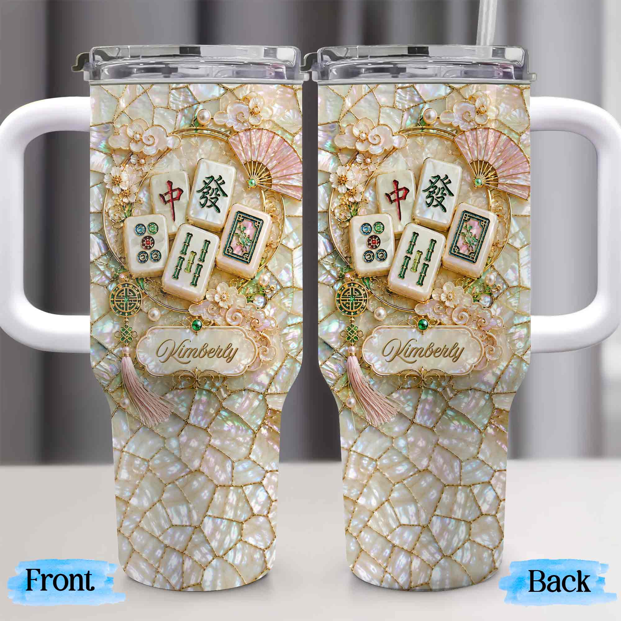 Personalized 40oz Stainless Steel Tumbler Mahjong Design Gift 40oz Tumbler GradoCreations
