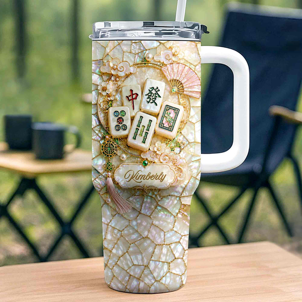 Personalized 40oz Stainless Steel Tumbler Mahjong Design Gift 40oz Tumbler GradoCreations