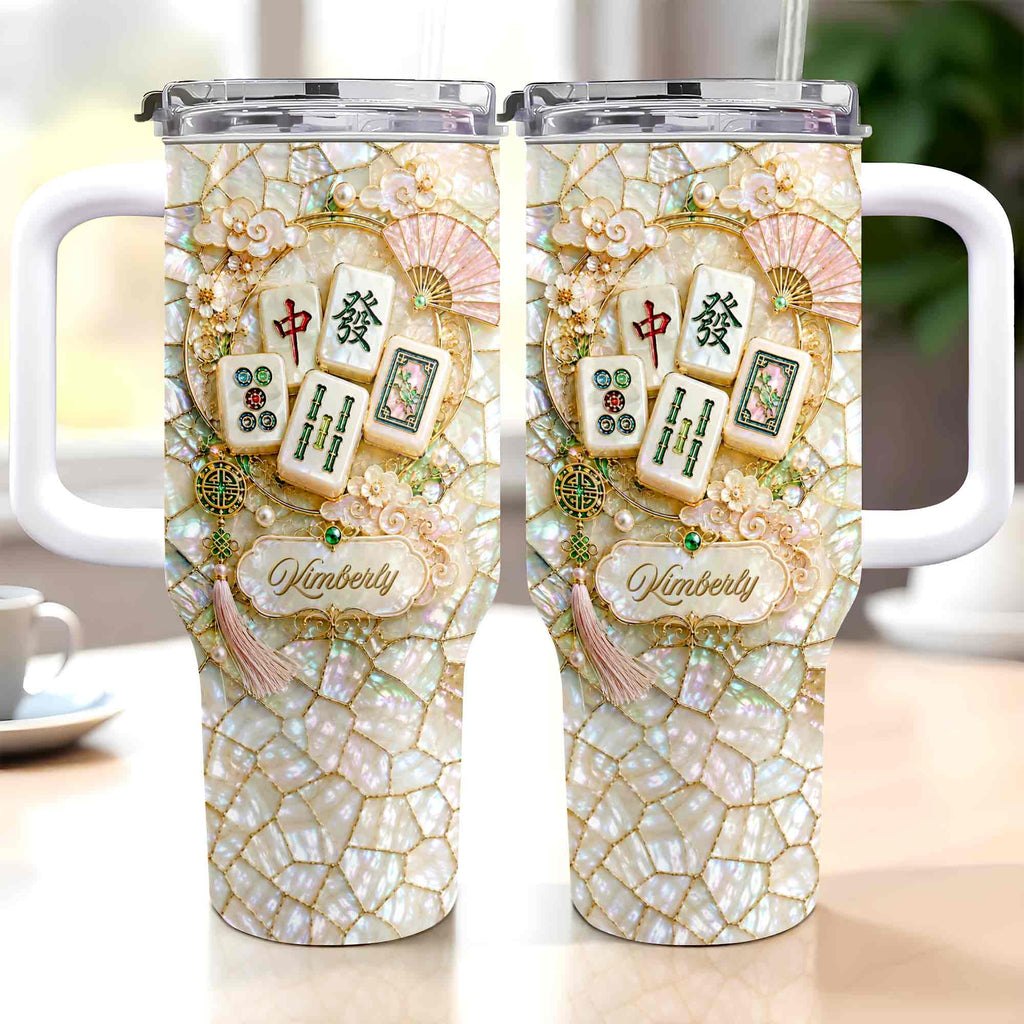 Personalized 40oz Stainless Steel Tumbler Mahjong Design Gift 40oz Tumbler GradoCreations