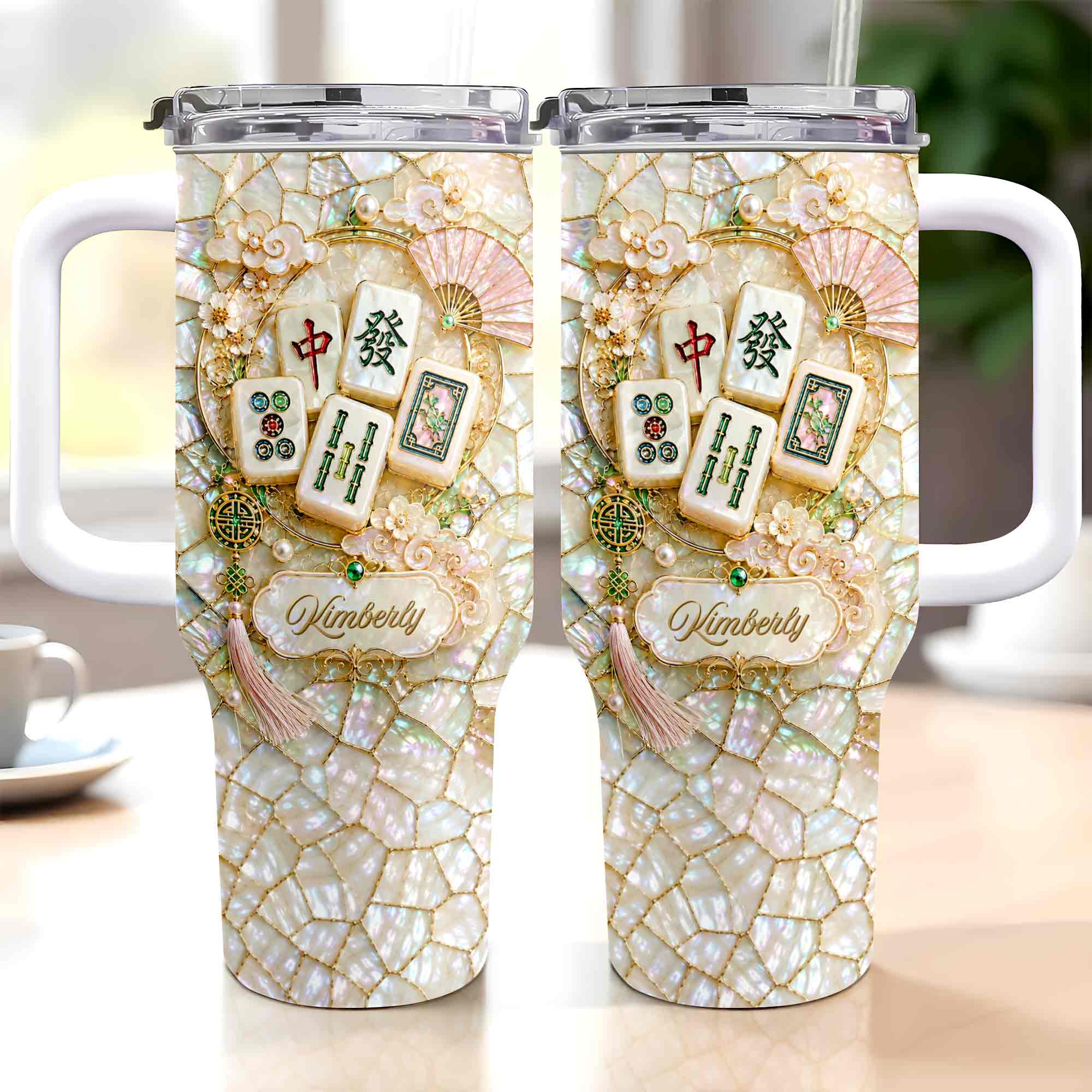 Personalized 40oz Stainless Steel Tumbler Mahjong Design Gift 40oz Tumbler GradoCreations