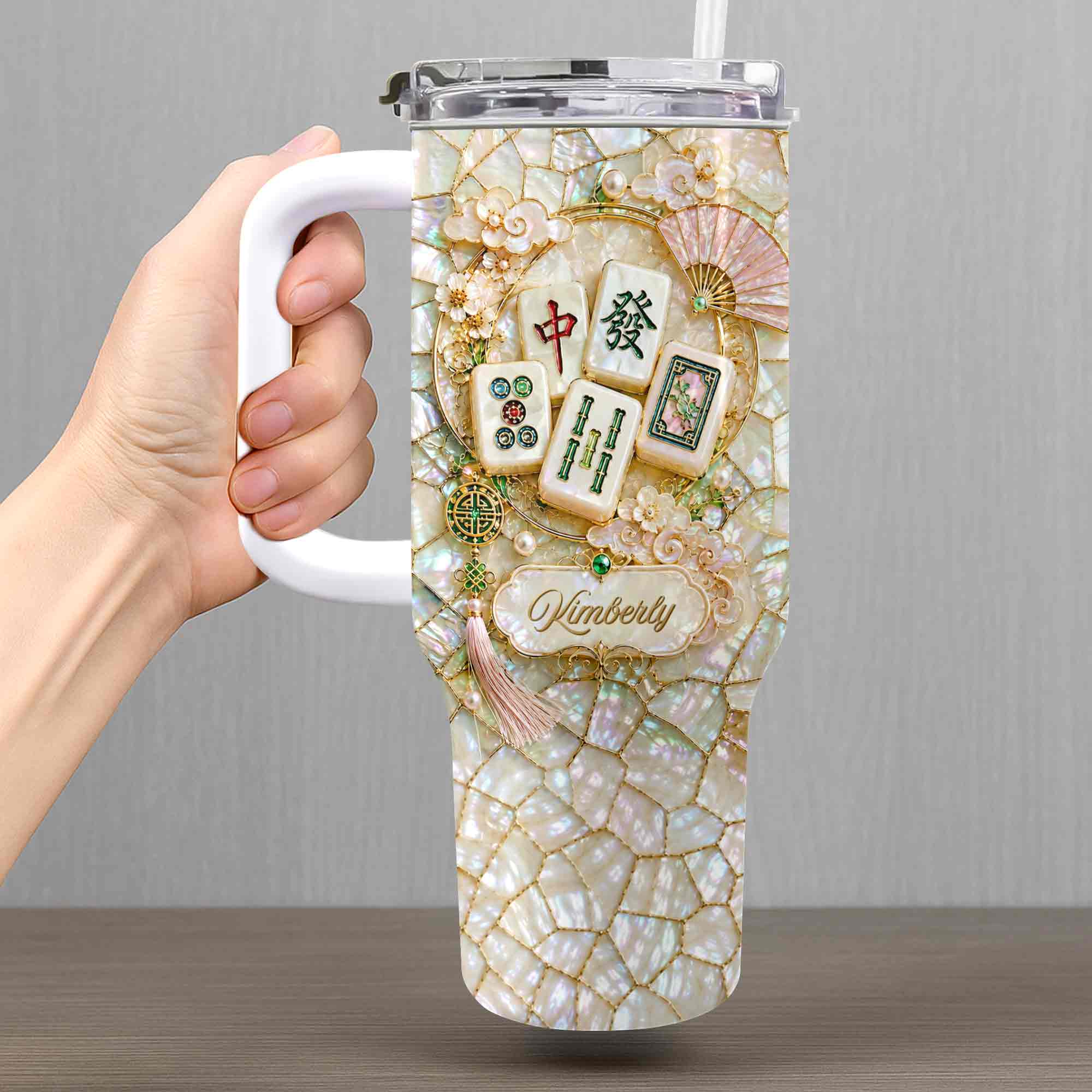 Personalized 40oz Stainless Steel Tumbler Mahjong Design Gift 40oz Tumbler GradoCreations
