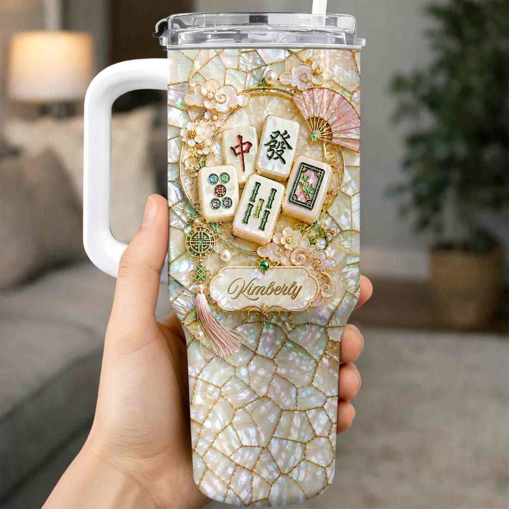 Personalized 40oz Stainless Steel Tumbler Mahjong Design Gift 40oz Tumbler GradoCreations
