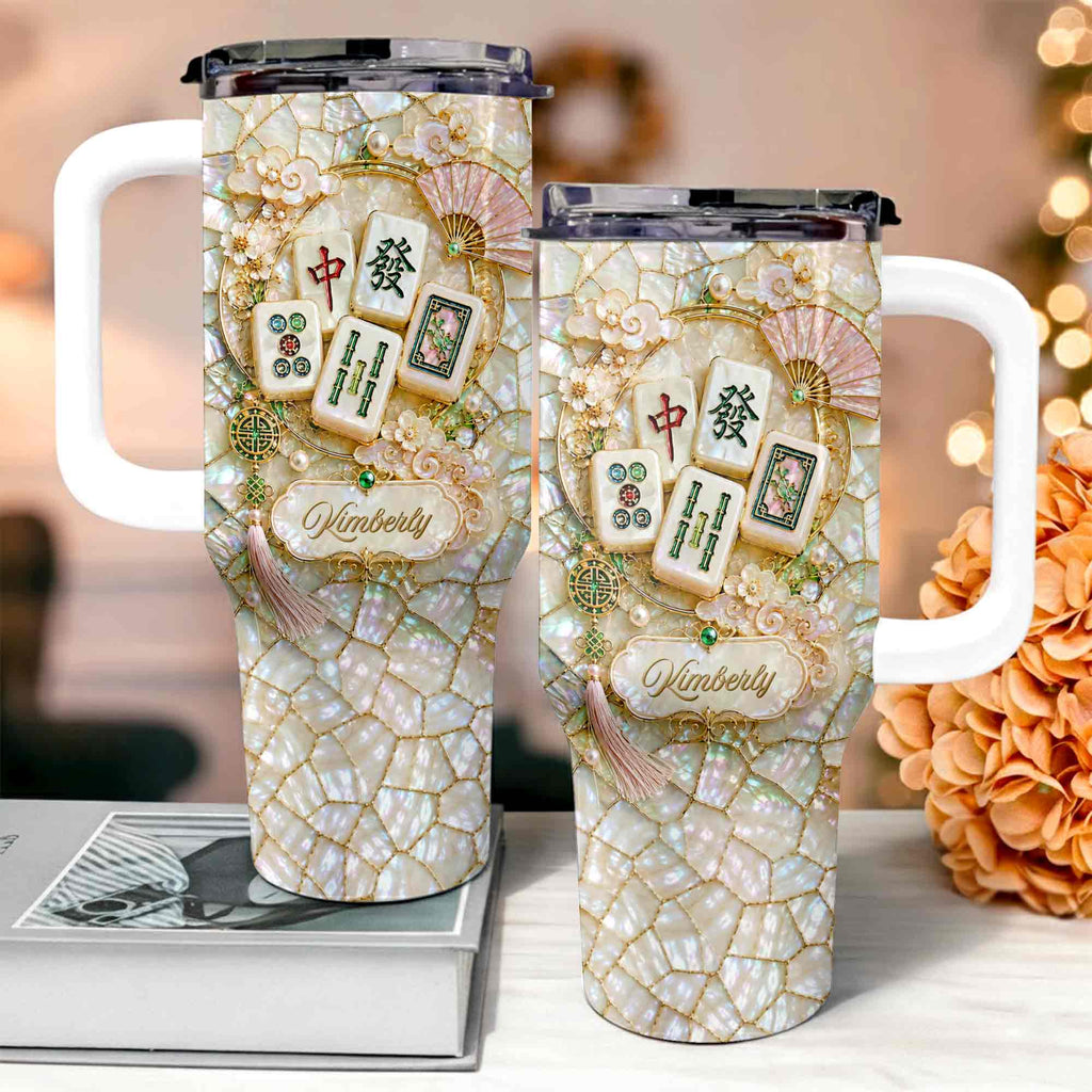Personalized 40oz Stainless Steel Tumbler Mahjong Design Gift 40oz Tumbler GradoCreations