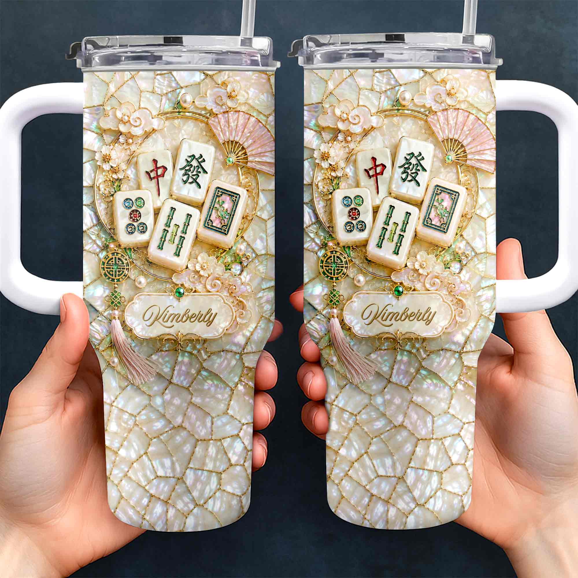 Personalized 40oz Stainless Steel Tumbler Mahjong Design Gift 40oz Tumbler GradoCreations
