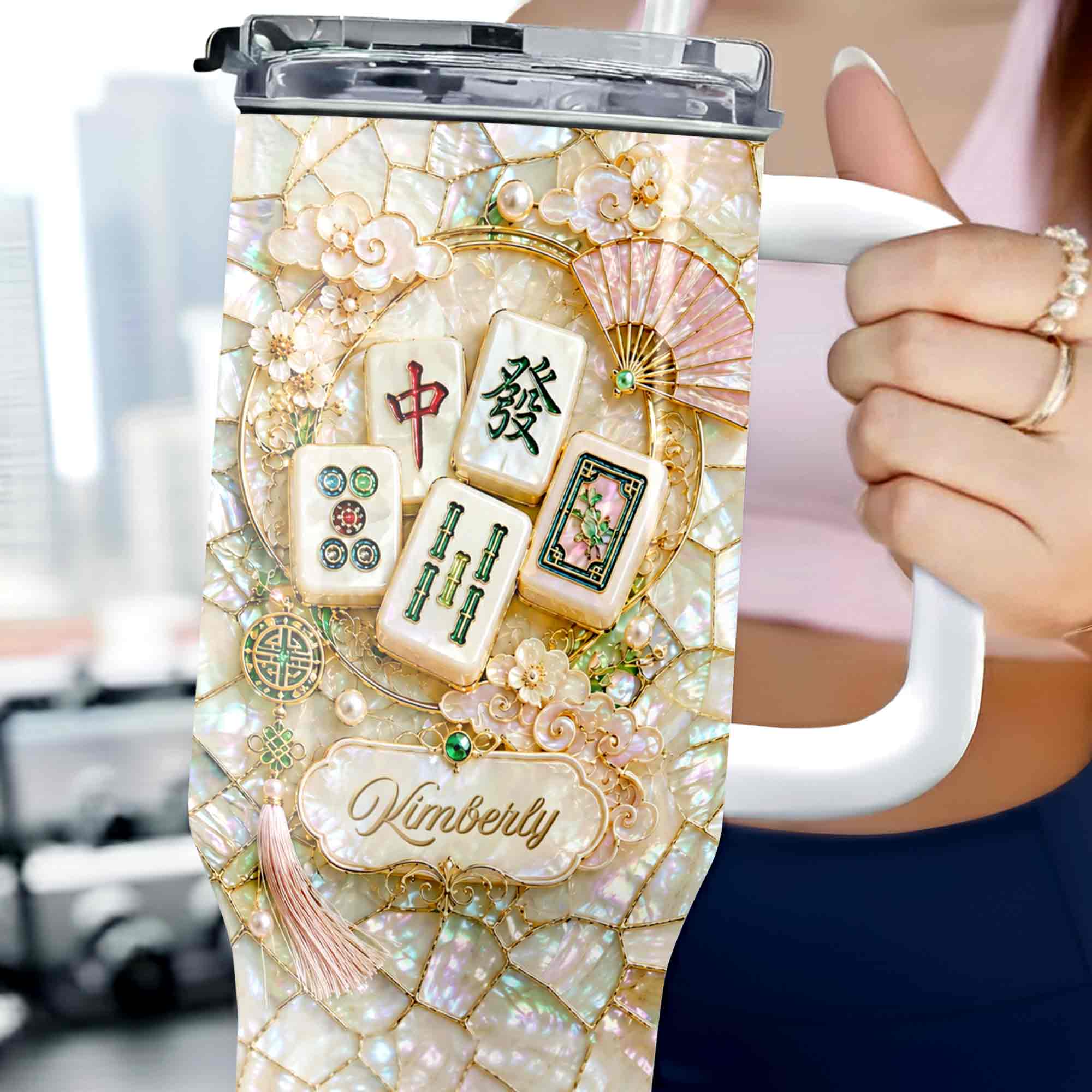 Personalized 40oz Stainless Steel Tumbler Mahjong Design Gift 40oz Tumbler GradoCreations