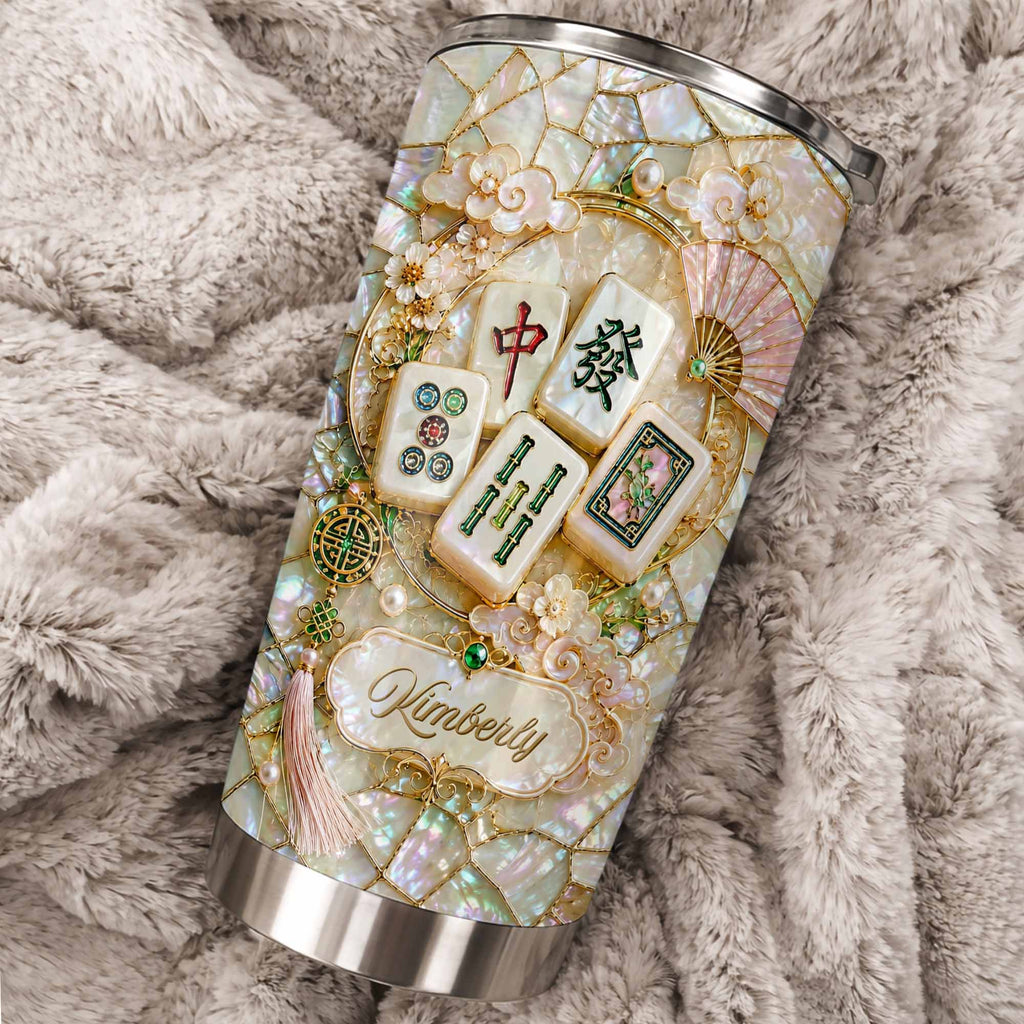 Personalized Floral Mahjong Tiles Custom Name Tumbler 20oz Gift