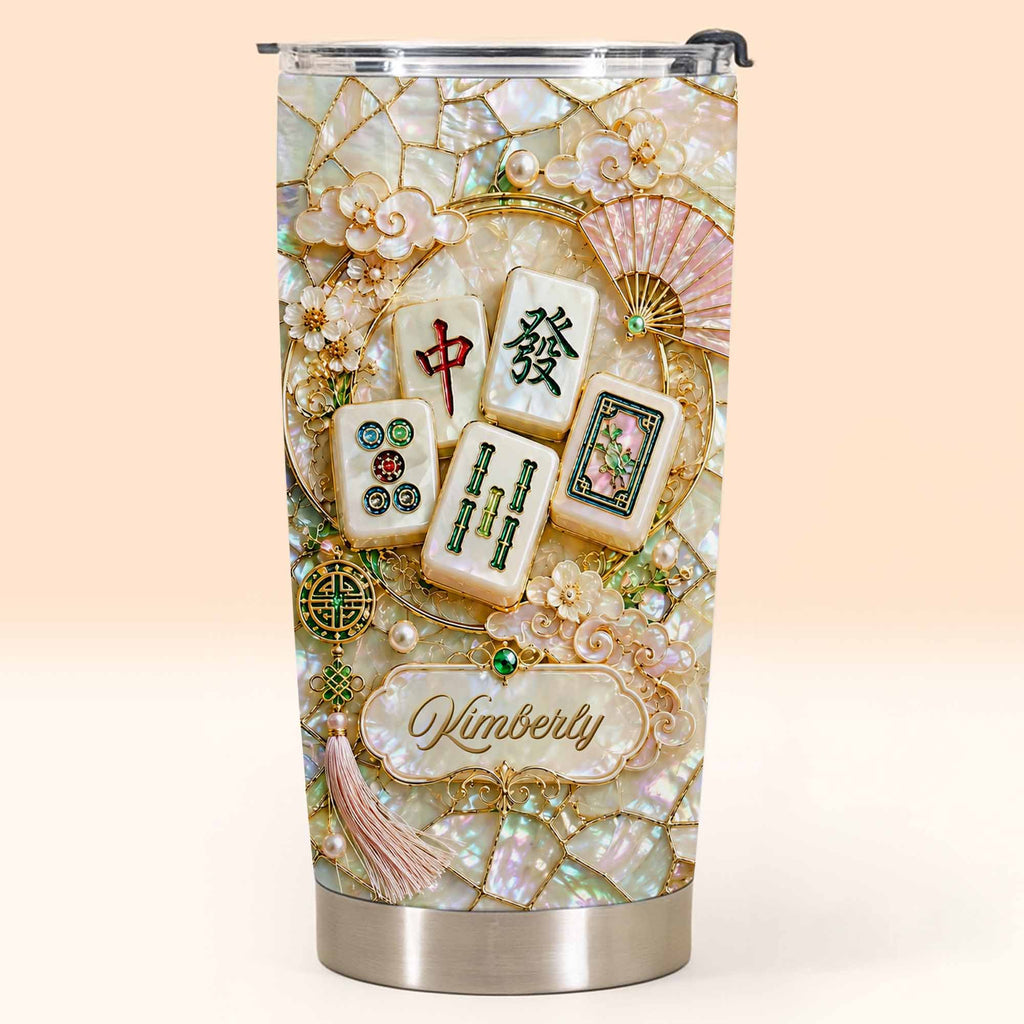 Personalized Floral Mahjong Tiles Custom Name Tumbler 20oz Gift