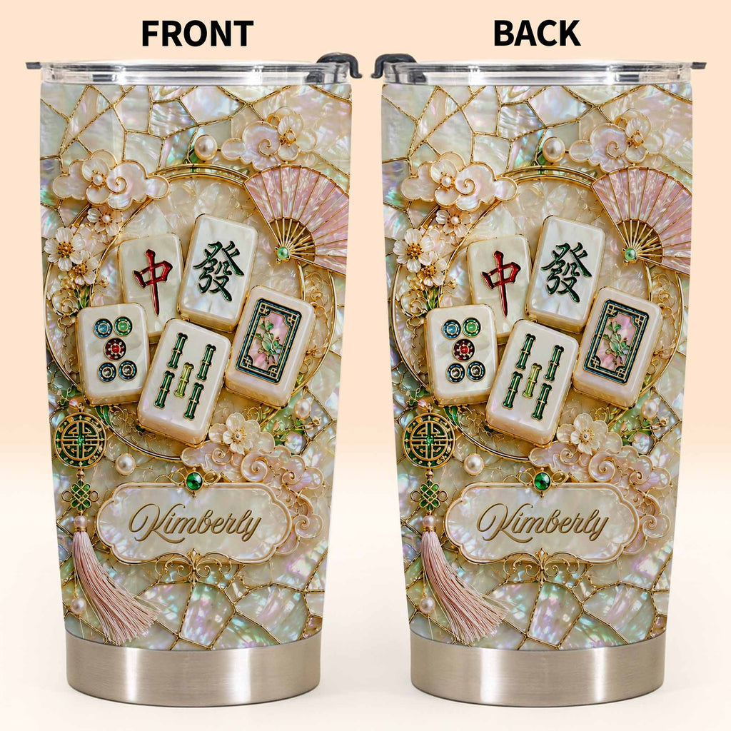 Personalized Floral Mahjong Tiles Custom Name Tumbler 20oz Gift