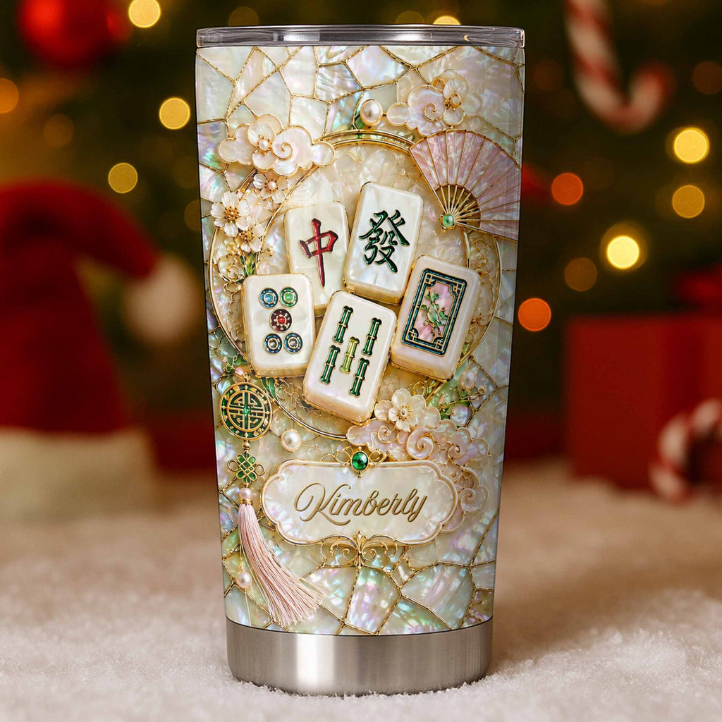 Personalized Floral Mahjong Tiles Custom Name Tumbler 20oz Gift