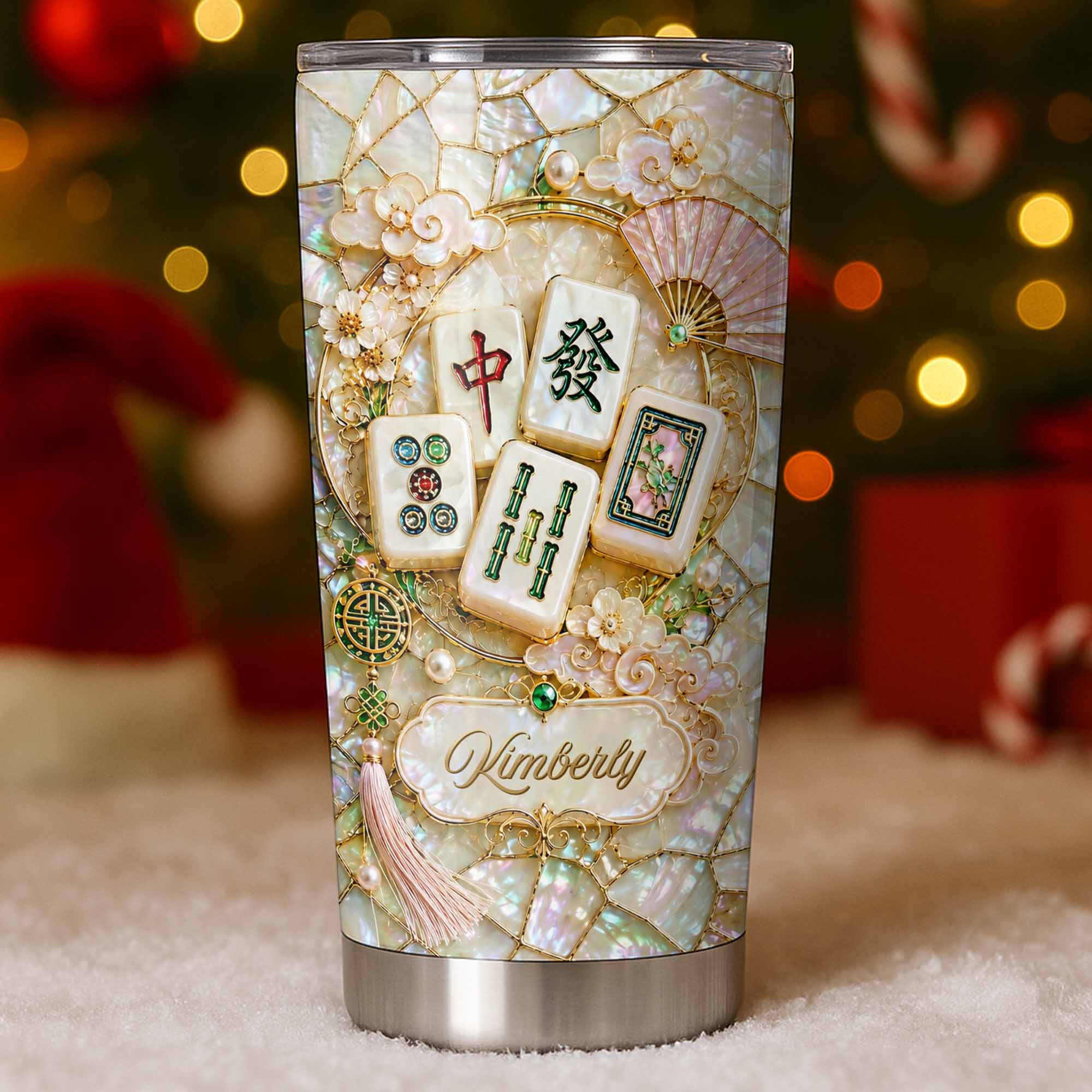 Personalized Floral Mahjong Tiles Custom Name Tumbler 20oz Gift