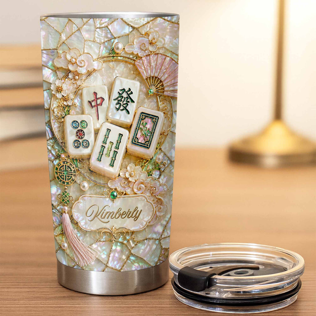 Personalized Floral Mahjong Tiles Custom Name Tumbler 20oz Gift