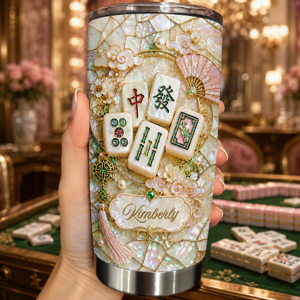 Personalized Floral Mahjong Tiles Custom Name Tumbler 20oz Gift