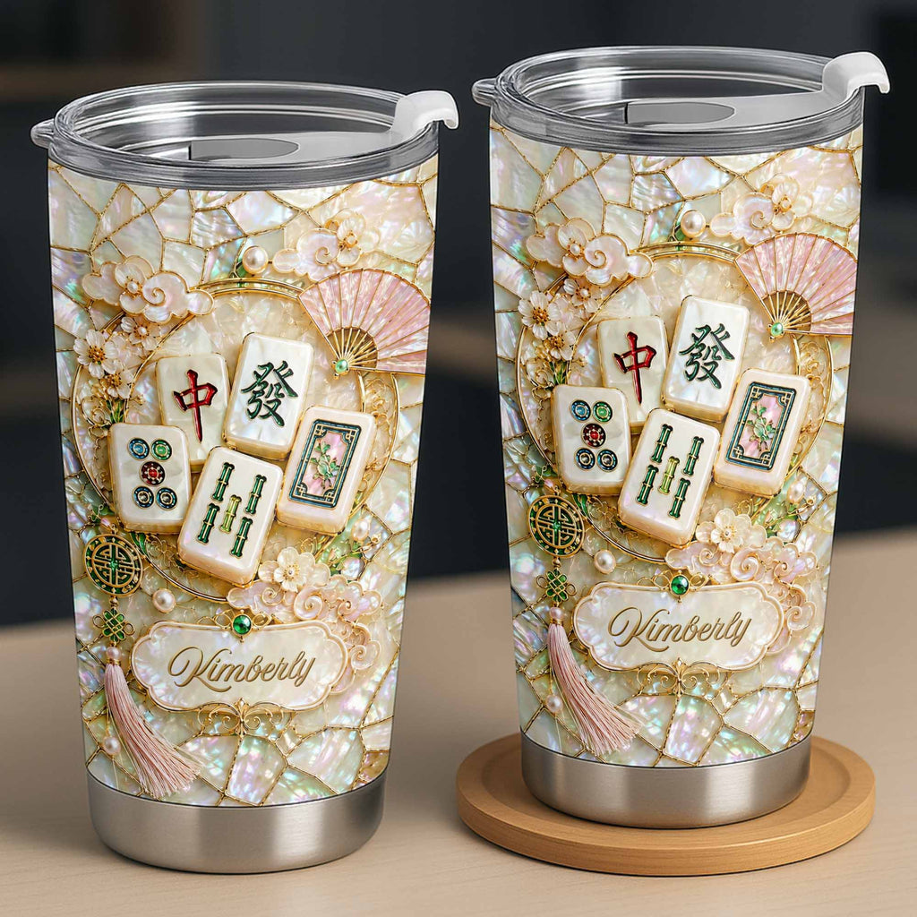 Personalized Floral Mahjong Tiles Custom Name Tumbler 20oz Gift