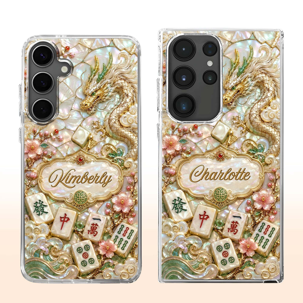Personalized Clear Phone Case with Dragon & Mahjong Design for Mom