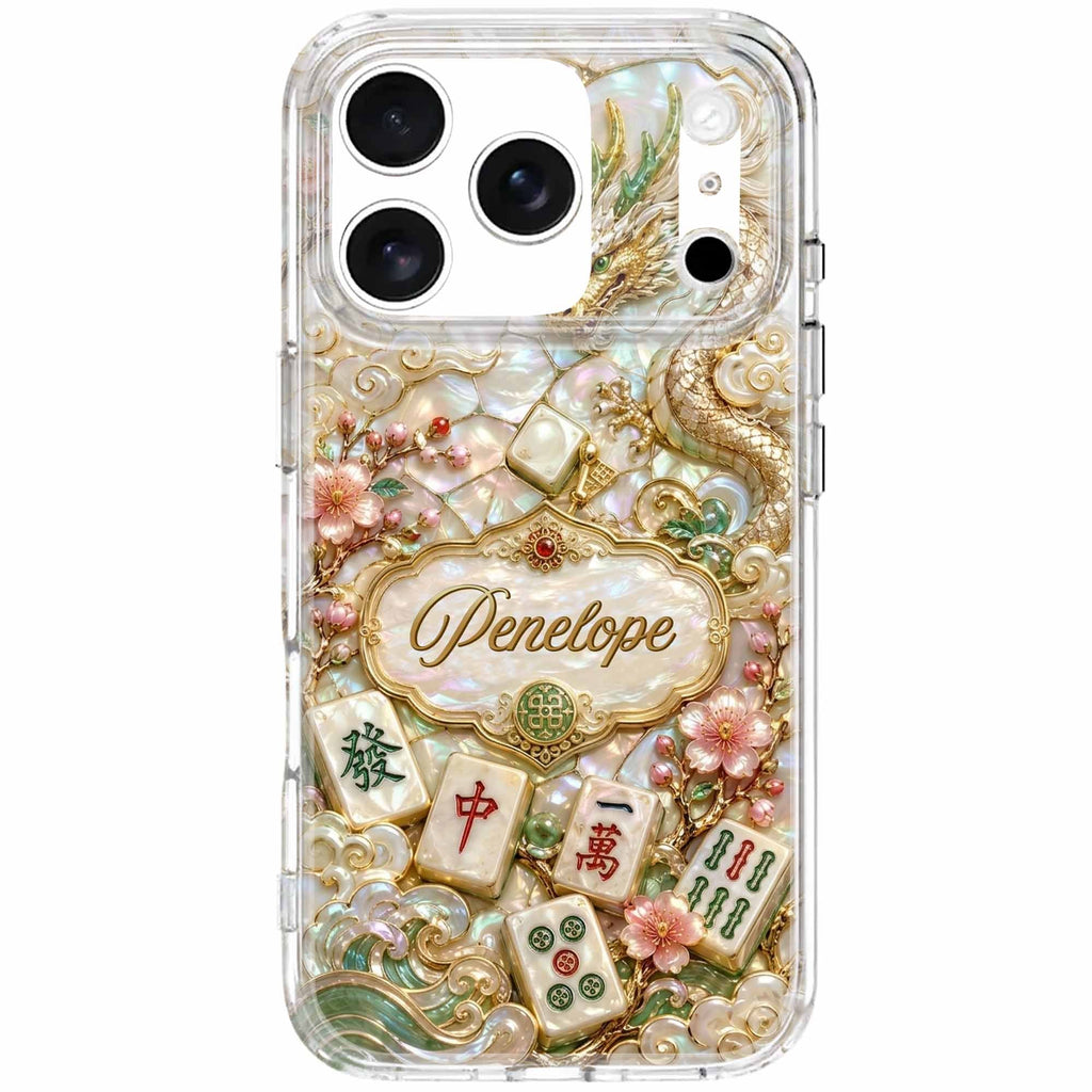 Personalized Clear Phone Case with Dragon & Mahjong Design for Mom