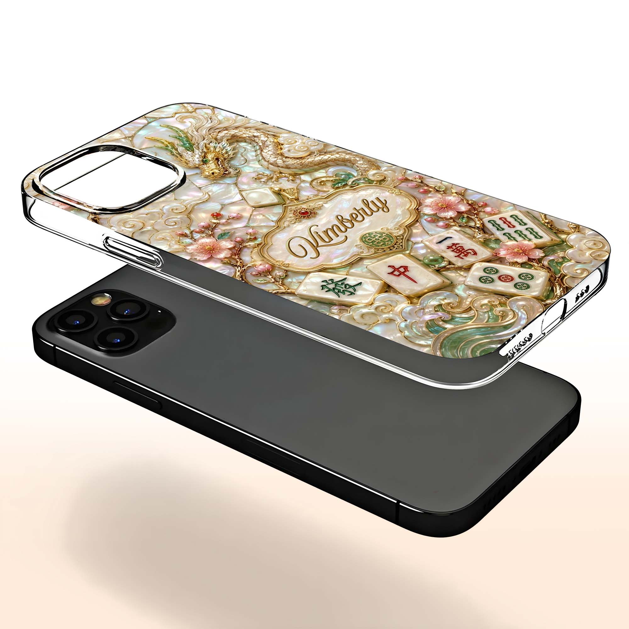 Personalized Clear Phone Case with Dragon & Mahjong Design for Mom