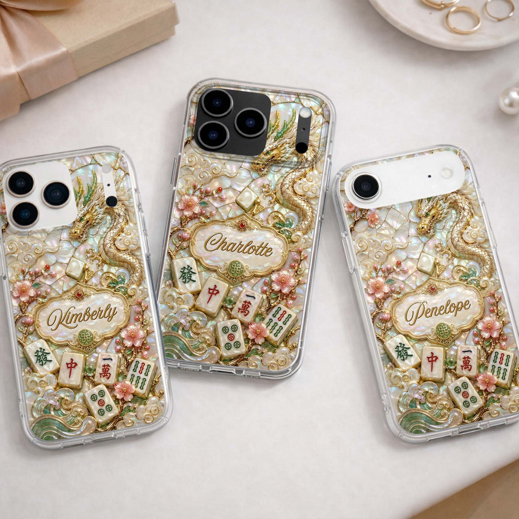 Personalized Clear Phone Case with Dragon & Mahjong Design for Mom