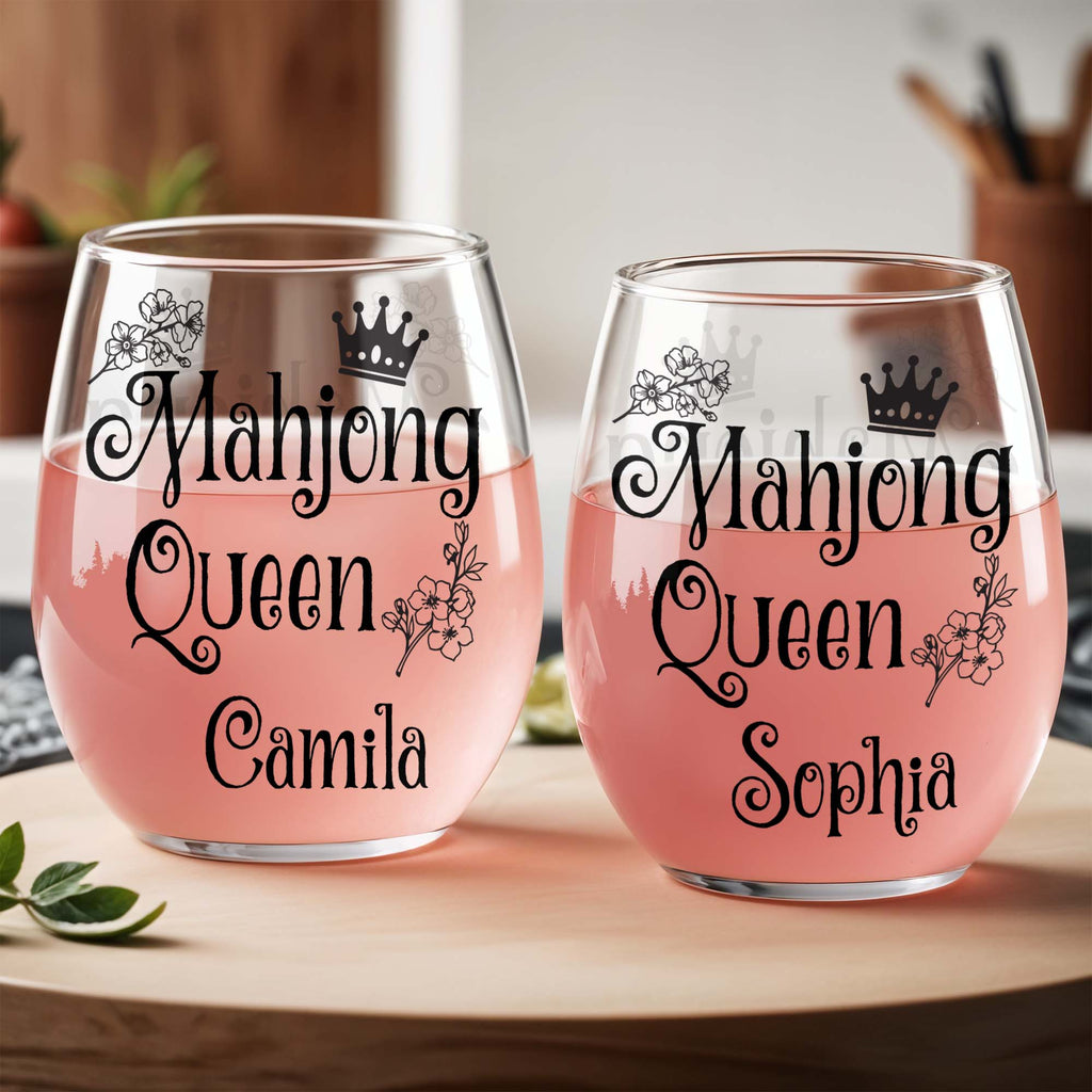 Personalized Stemless Wine Glass for Mahjong Queen Gift Wine Glasses GradoCreations