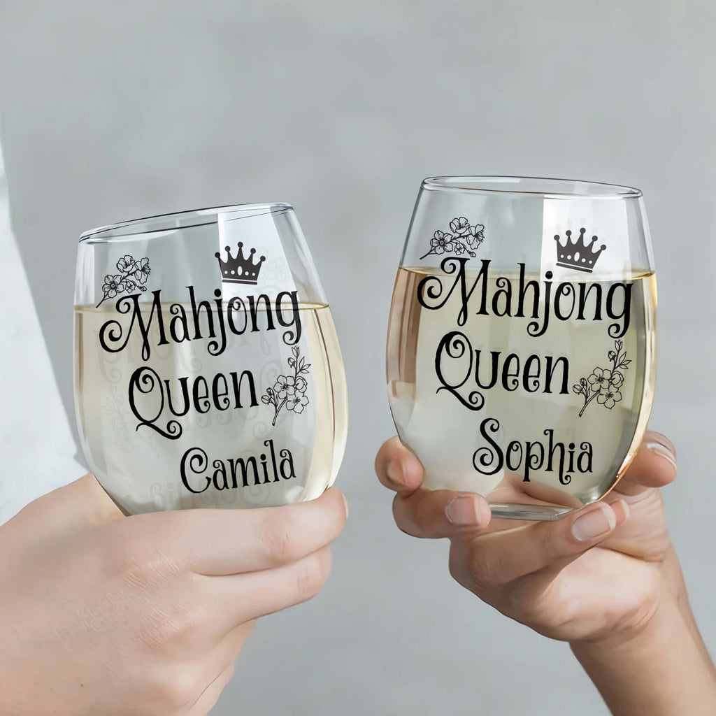 Personalized Stemless Wine Glass for Mahjong Queen Gift Wine Glasses GradoCreations
