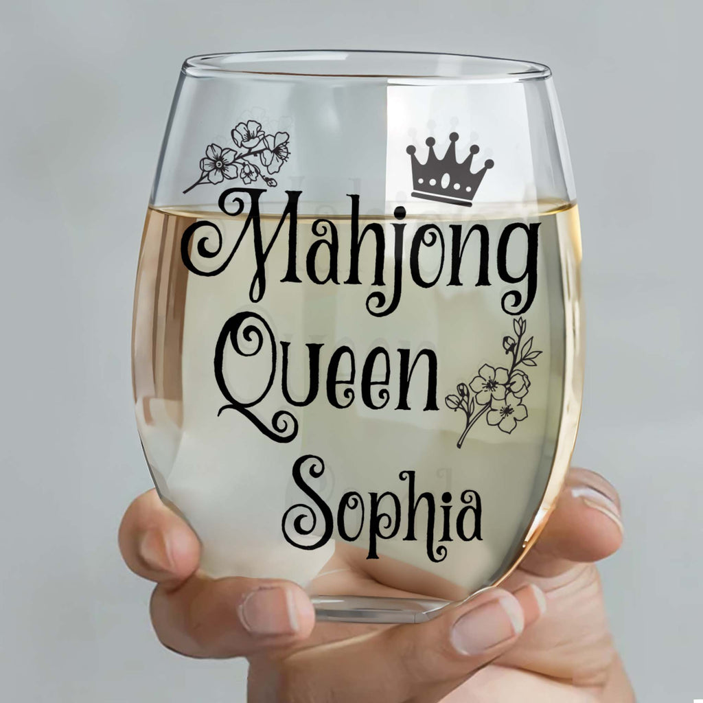Personalized Stemless Wine Glass for Mahjong Queen Gift Wine Glasses GradoCreations