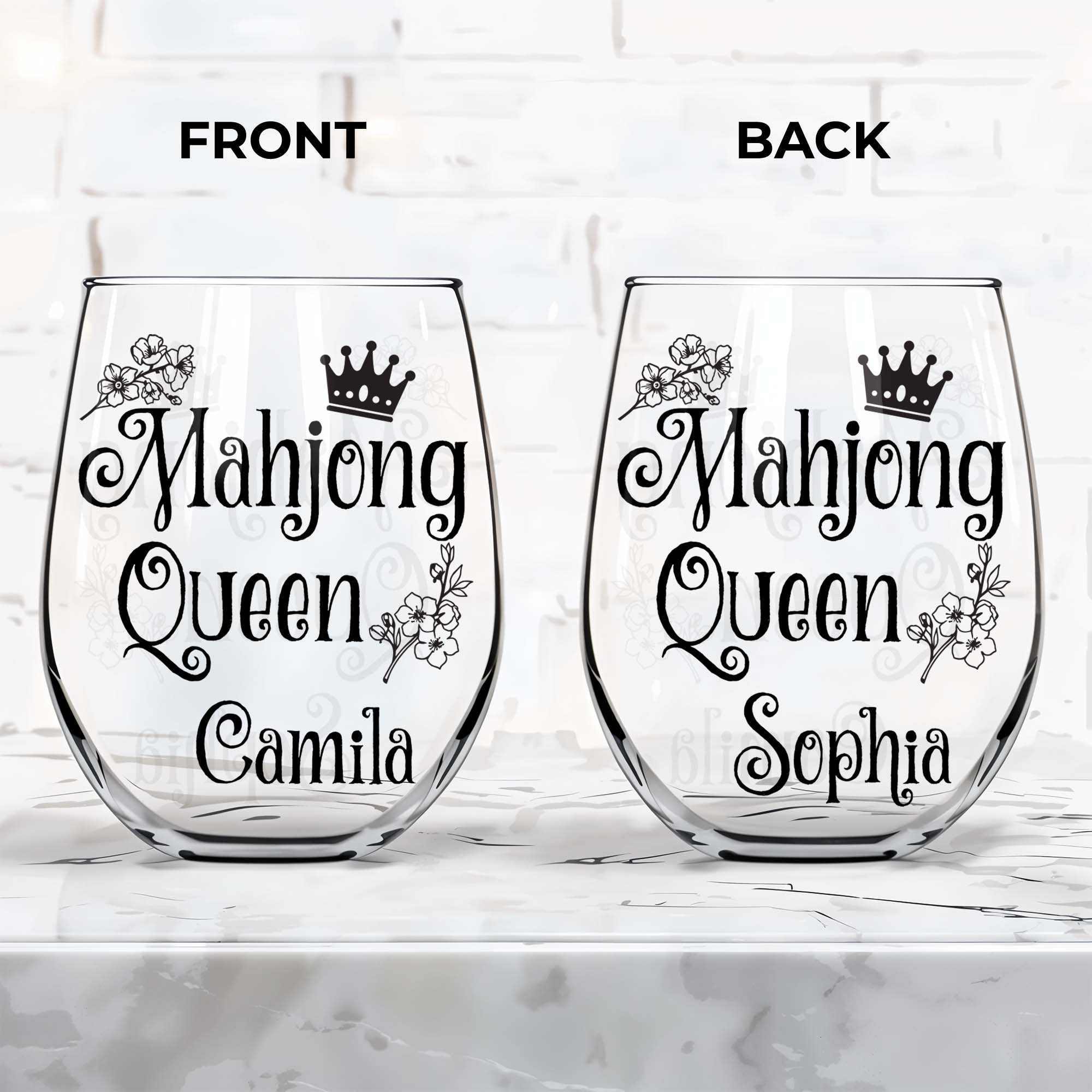 Personalized Stemless Wine Glass for Mahjong Queen Gift Wine Glasses GradoCreations