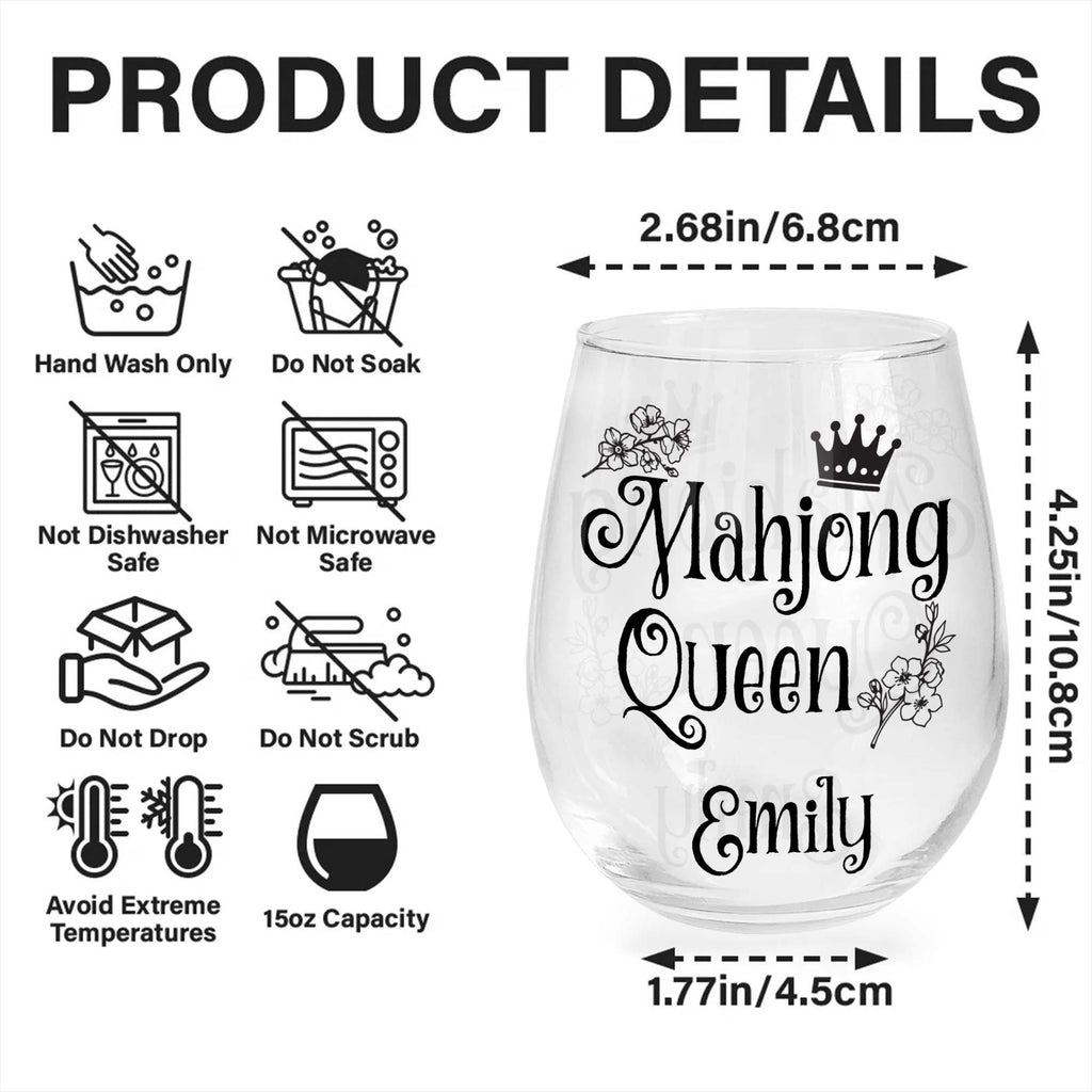 Personalized Stemless Wine Glass for Mahjong Queen Gift Wine Glasses GradoCreations
