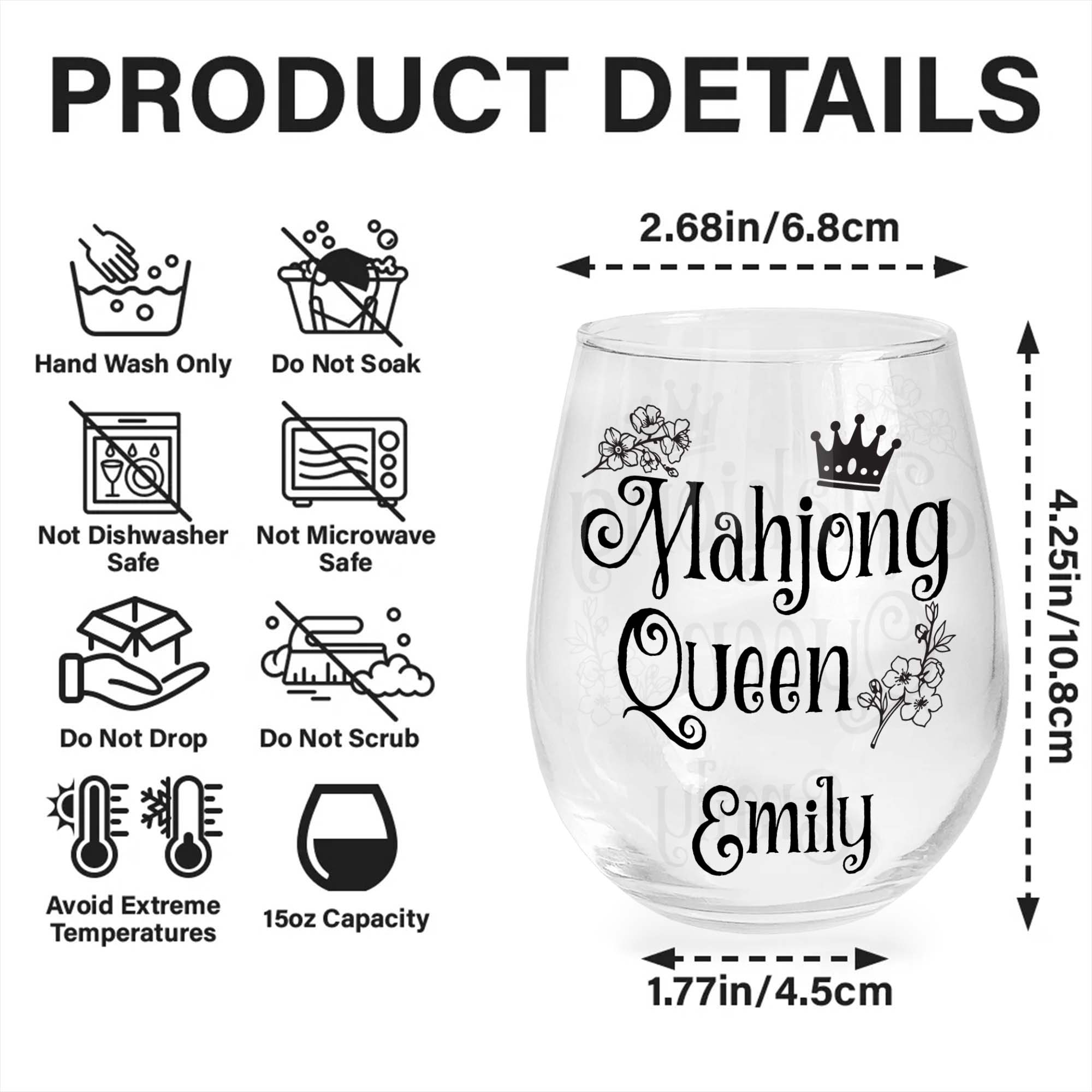 Personalized Stemless Wine Glass for Mahjong Queen Gift Wine Glasses GradoCreations