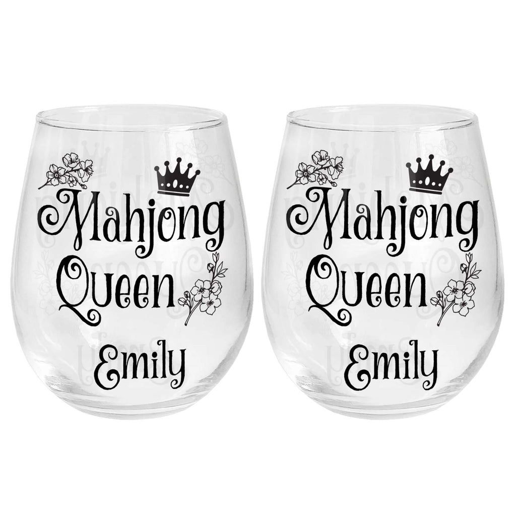Personalized Stemless Wine Glass for Mahjong Queen Gift Wine Glasses GradoCreations