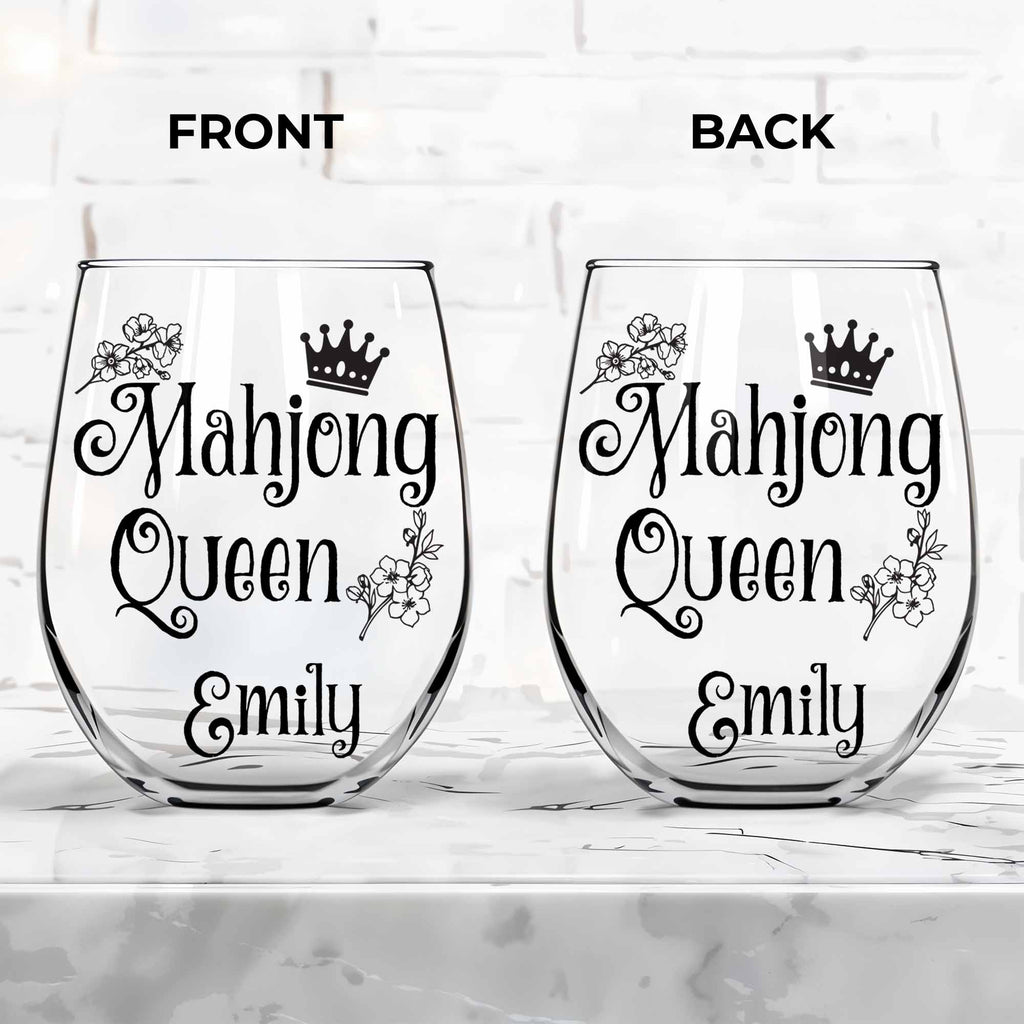 Personalized Stemless Wine Glass for Mahjong Queen Gift Wine Glasses GradoCreations