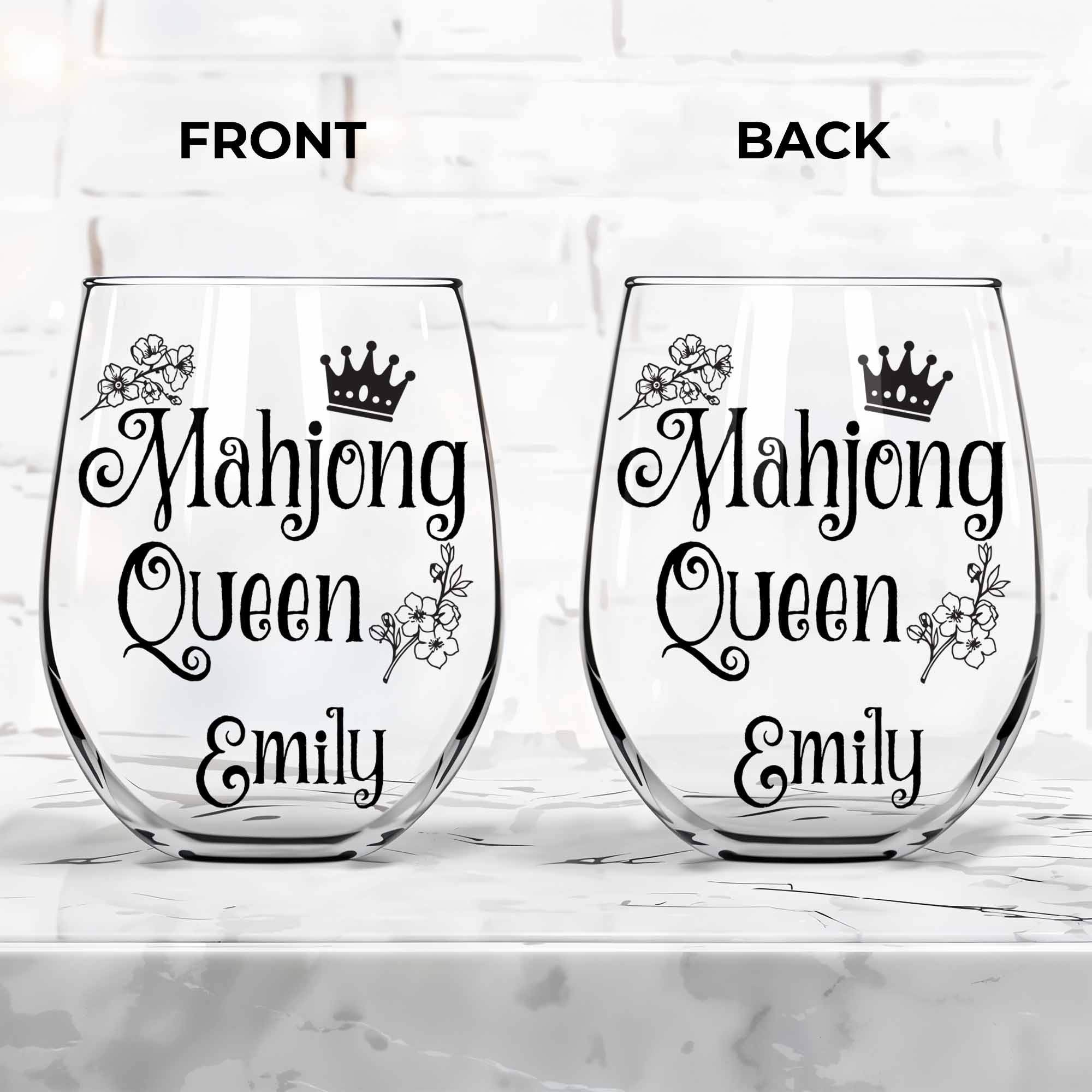 Personalized Stemless Wine Glass for Mahjong Queen Gift Wine Glasses GradoCreations