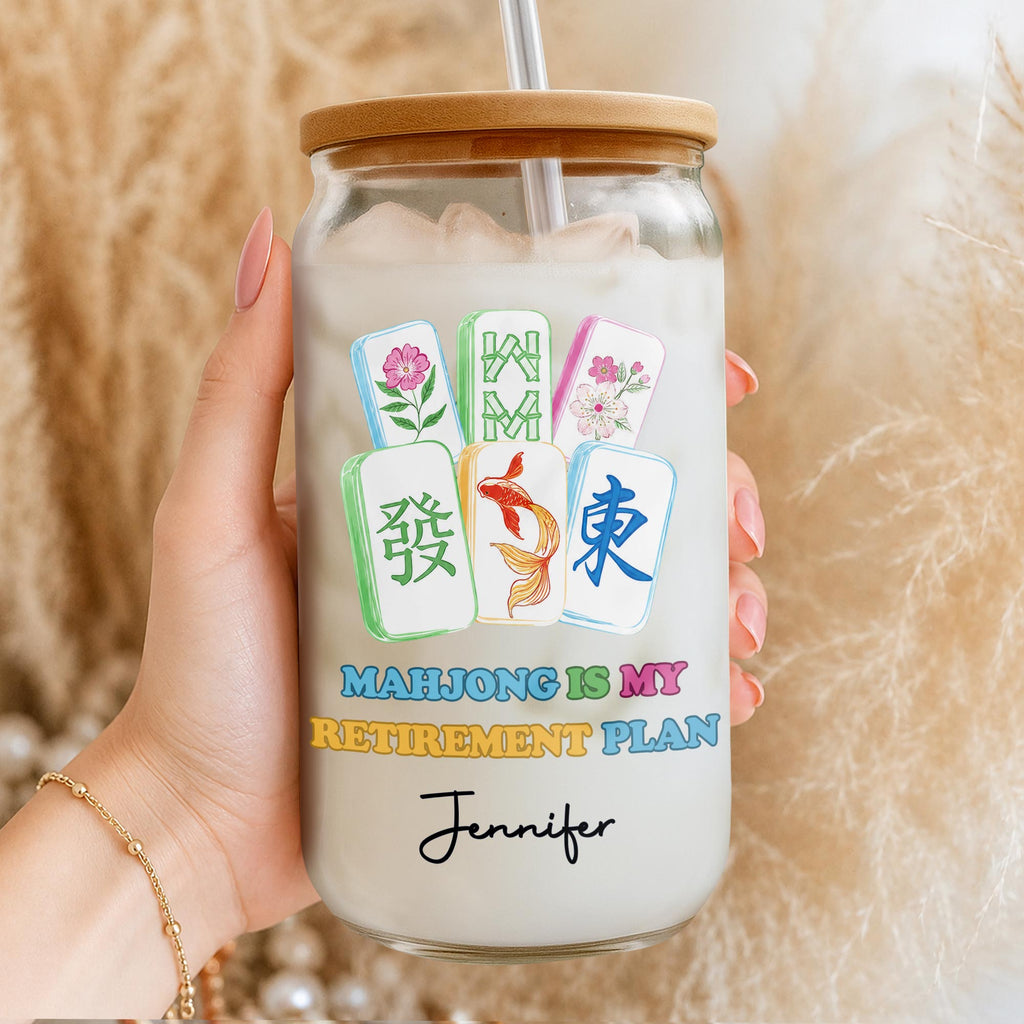 Personalized Floral Mahjong Tiles Glass Can Custom Name Gift for Mom Clear Glass Can GradoCreations