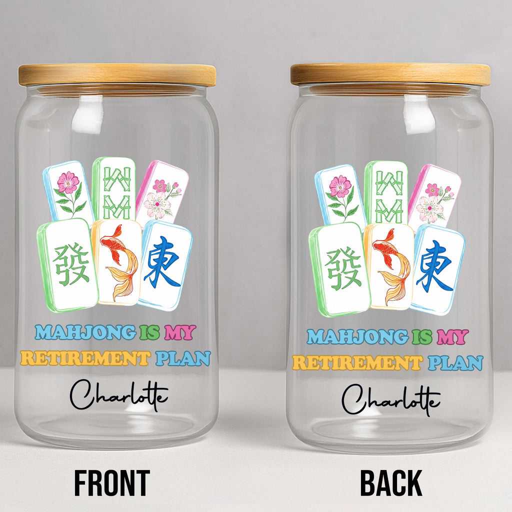 Personalized Floral Mahjong Tiles Glass Can Custom Name Gift for Mom Clear Glass Can GradoCreations
