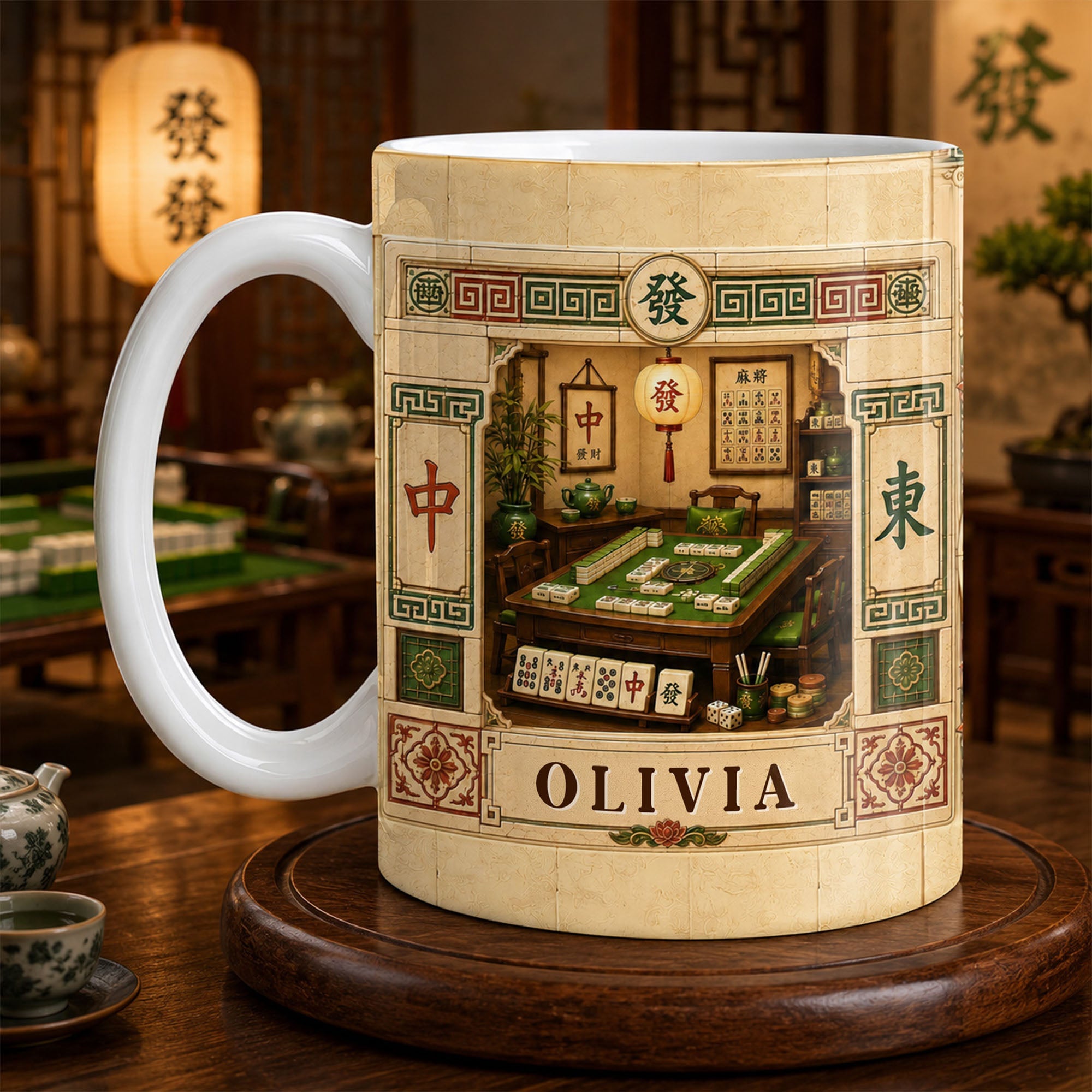 Personalized Mahjong 3D Effect Coffee Mug Custom Gift for Besties Edge-to-edge Mug GradoCreations