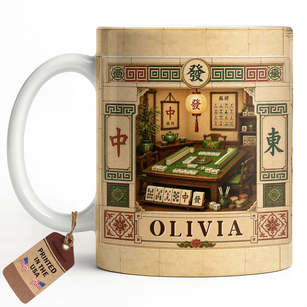 Personalized Mahjong 3D Effect Coffee Mug Custom Gift for Besties Edge-to-edge Mug GradoCreations
